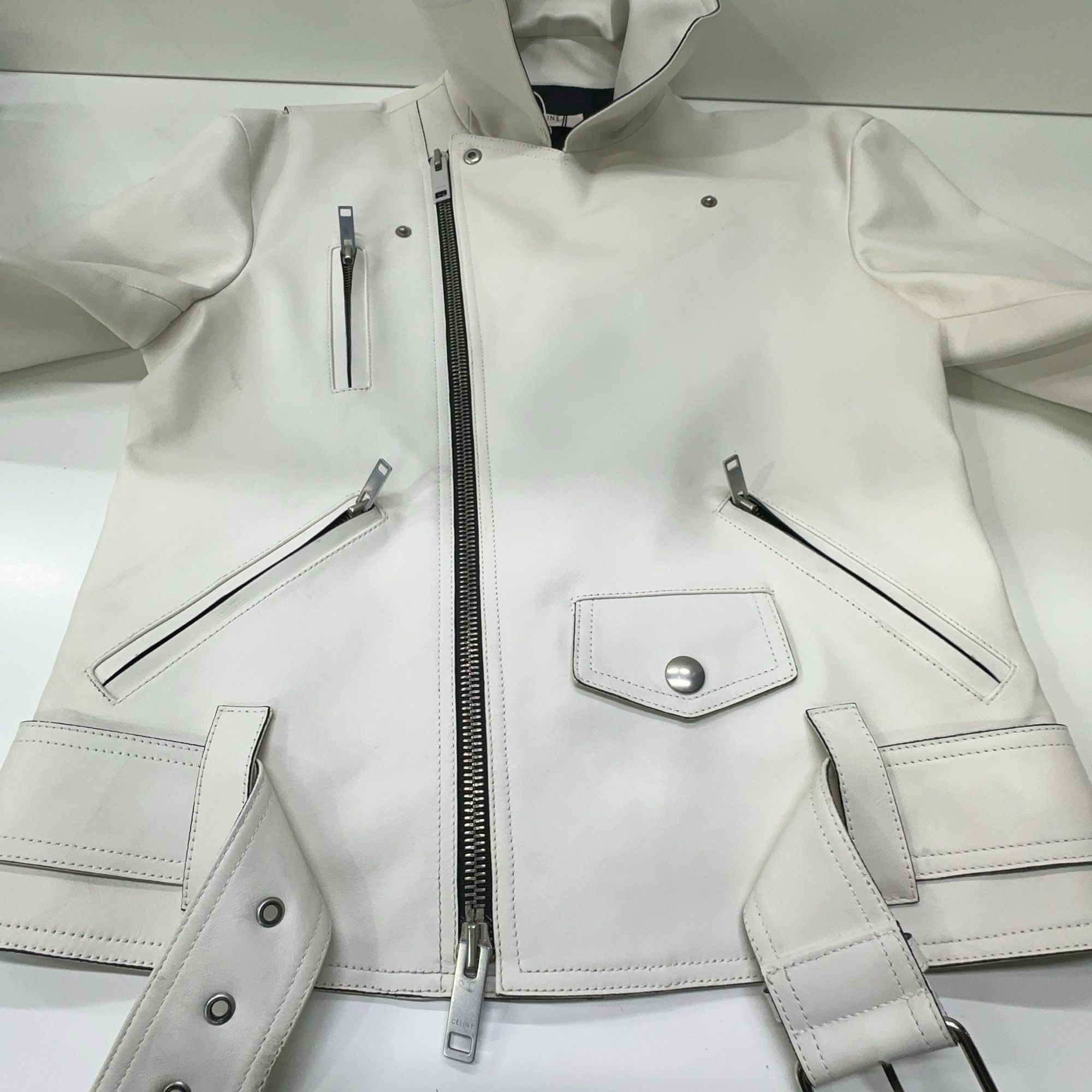 Celine Celine White Leather Moto Jacket Size 38 Size S / US 4 / IT 40 - 17 Thumbnail