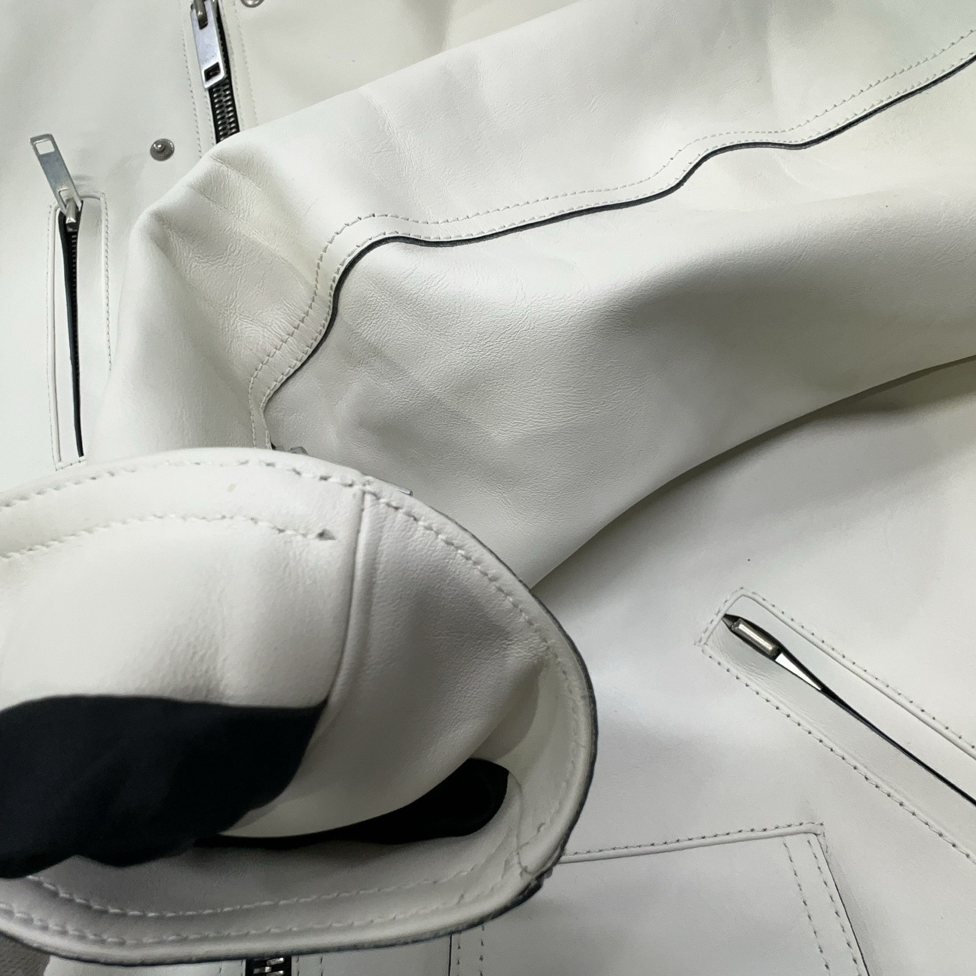 Celine Celine White Leather Moto Jacket Size 38 Size S / US 4 / IT 40 - 16 Thumbnail