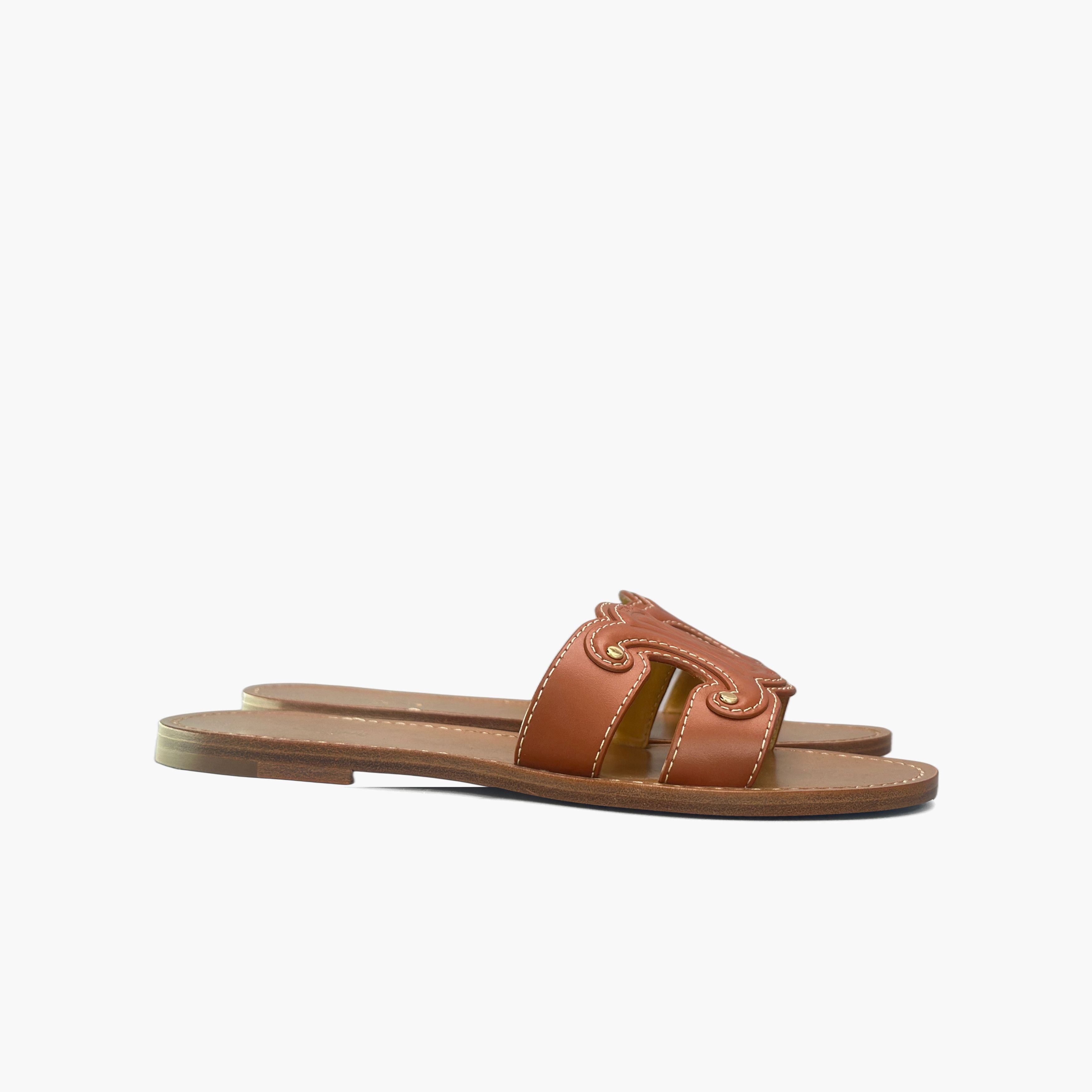 Celine Celine Triomphe Leather Slides Size 37 Size US 7 / IT 37 - 2 Thumbnail