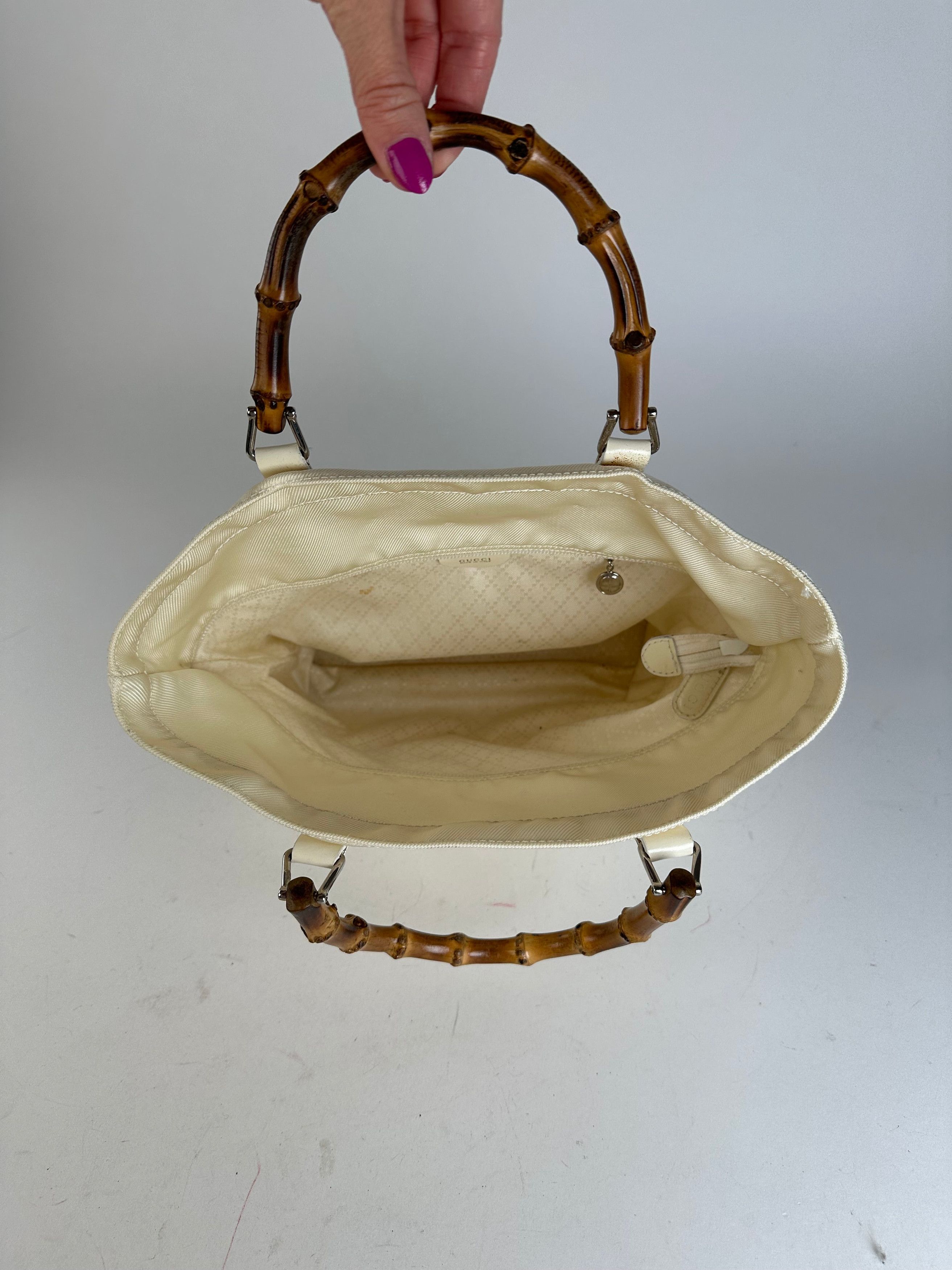 Gucci Vintage Bamboo Handle Canvas Tote Bag Ivory Size ONE SIZE - 10 Thumbnail