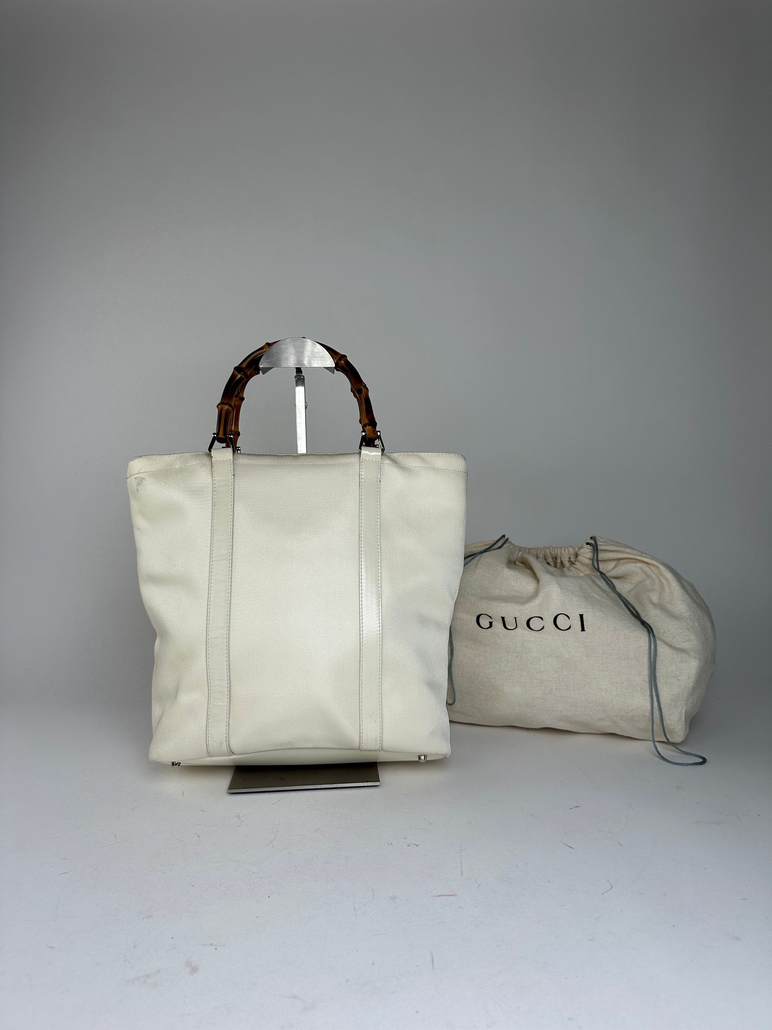 Gucci Vintage Bamboo Handle Canvas Tote Bag Ivory Size ONE SIZE - 2 Thumbnail