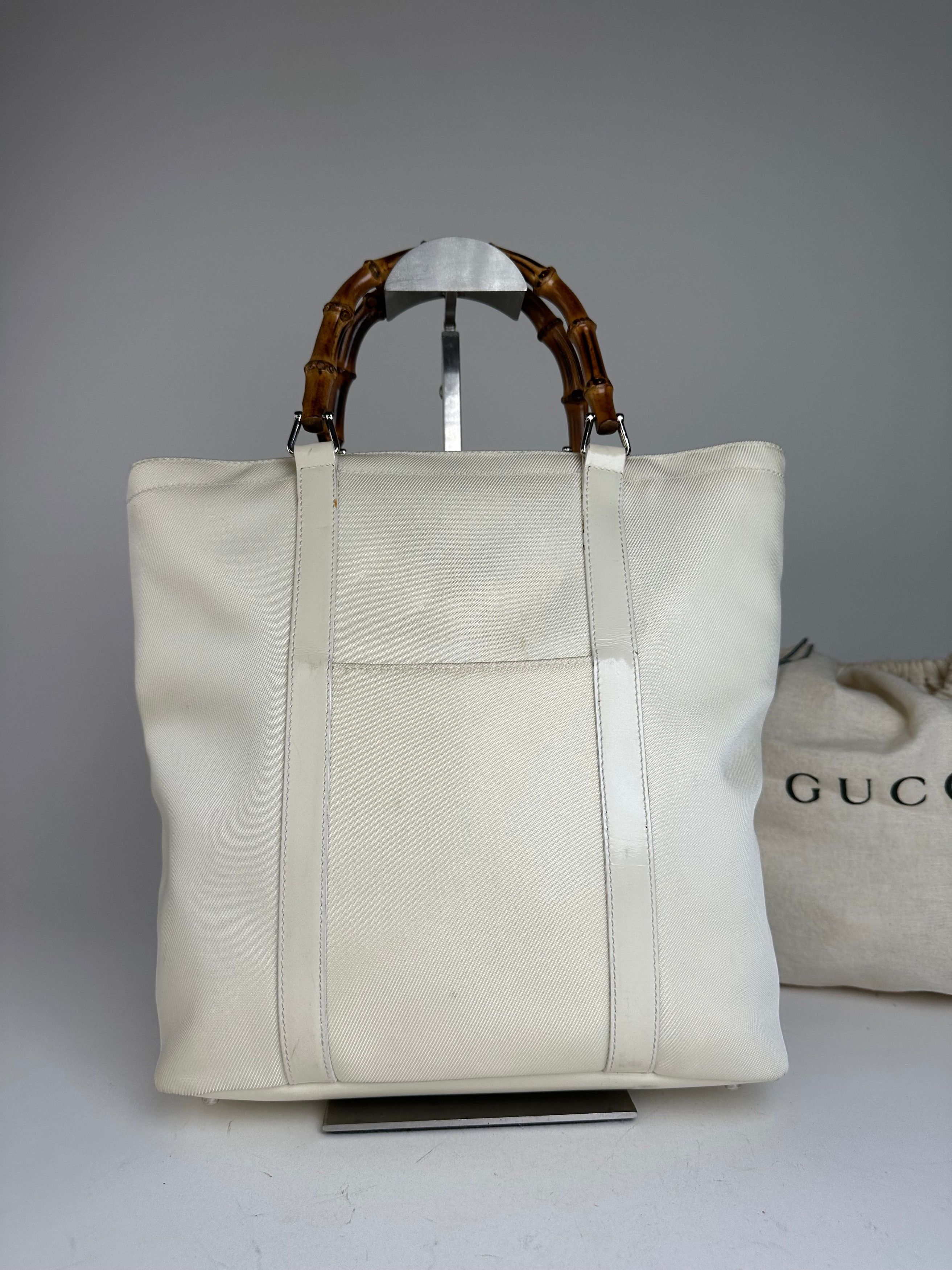 Gucci Vintage Bamboo Handle Canvas Tote Bag Ivory Size ONE SIZE - 12 Thumbnail