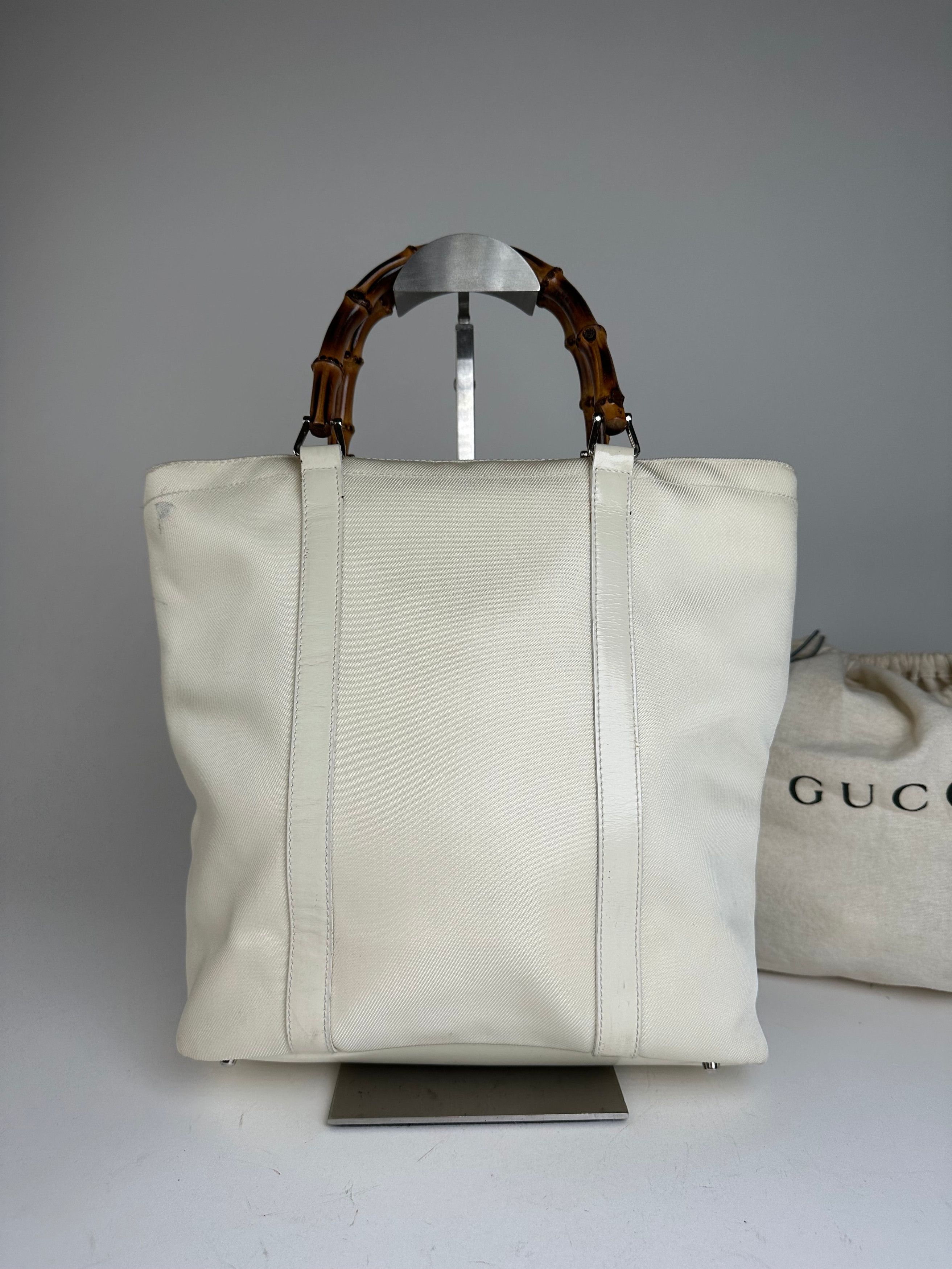 Gucci Vintage Bamboo Handle Canvas Tote Bag Ivory Size ONE SIZE - 13 Thumbnail