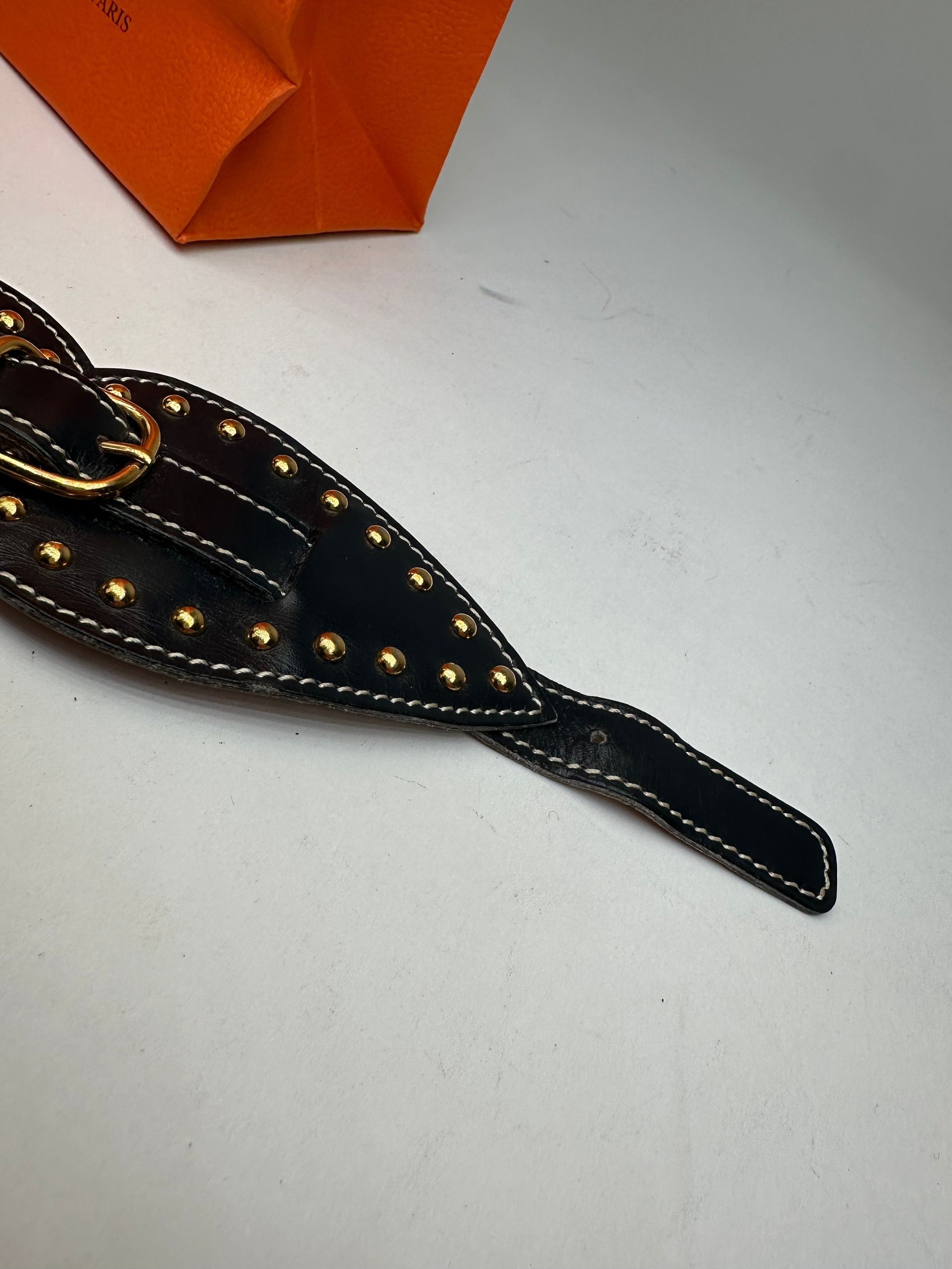 Other Vintage Hermès Paris Leather Studded Cuff Accessory Black Go Size ONE SIZE - 8 Thumbnail