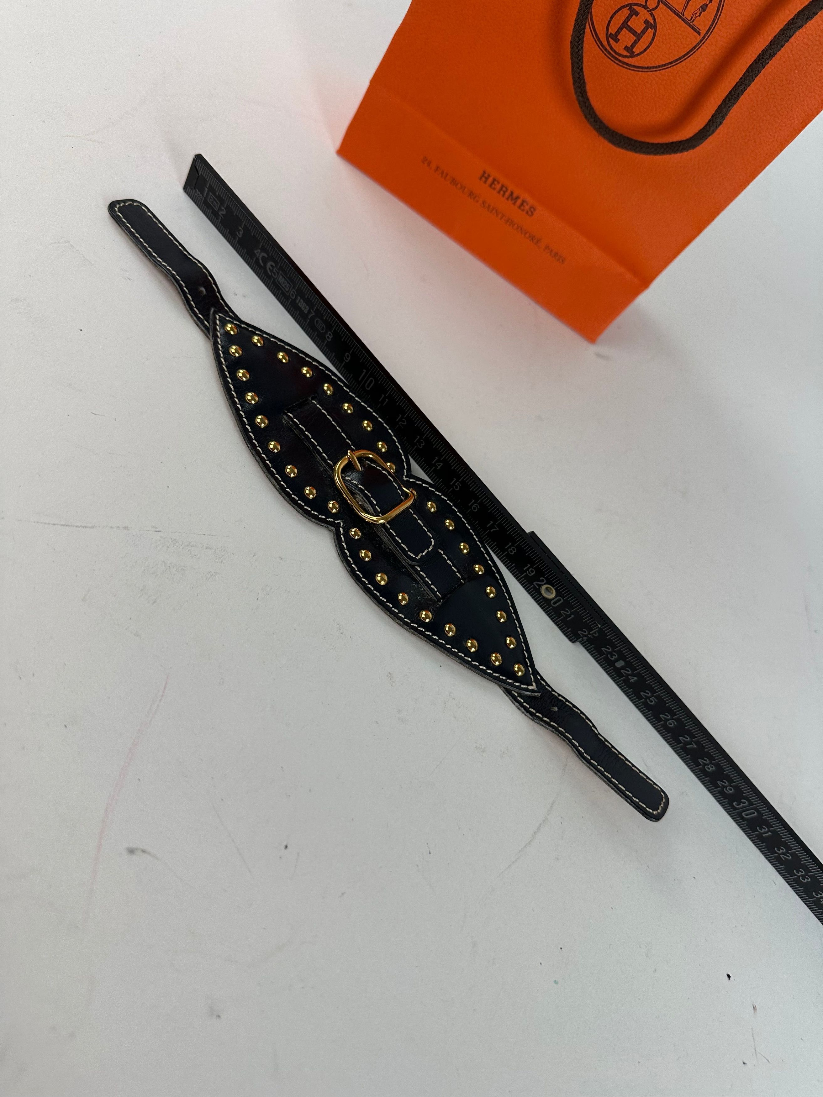 Other Vintage Hermès Paris Leather Studded Cuff Accessory Black Go Size ONE SIZE - 10 Thumbnail