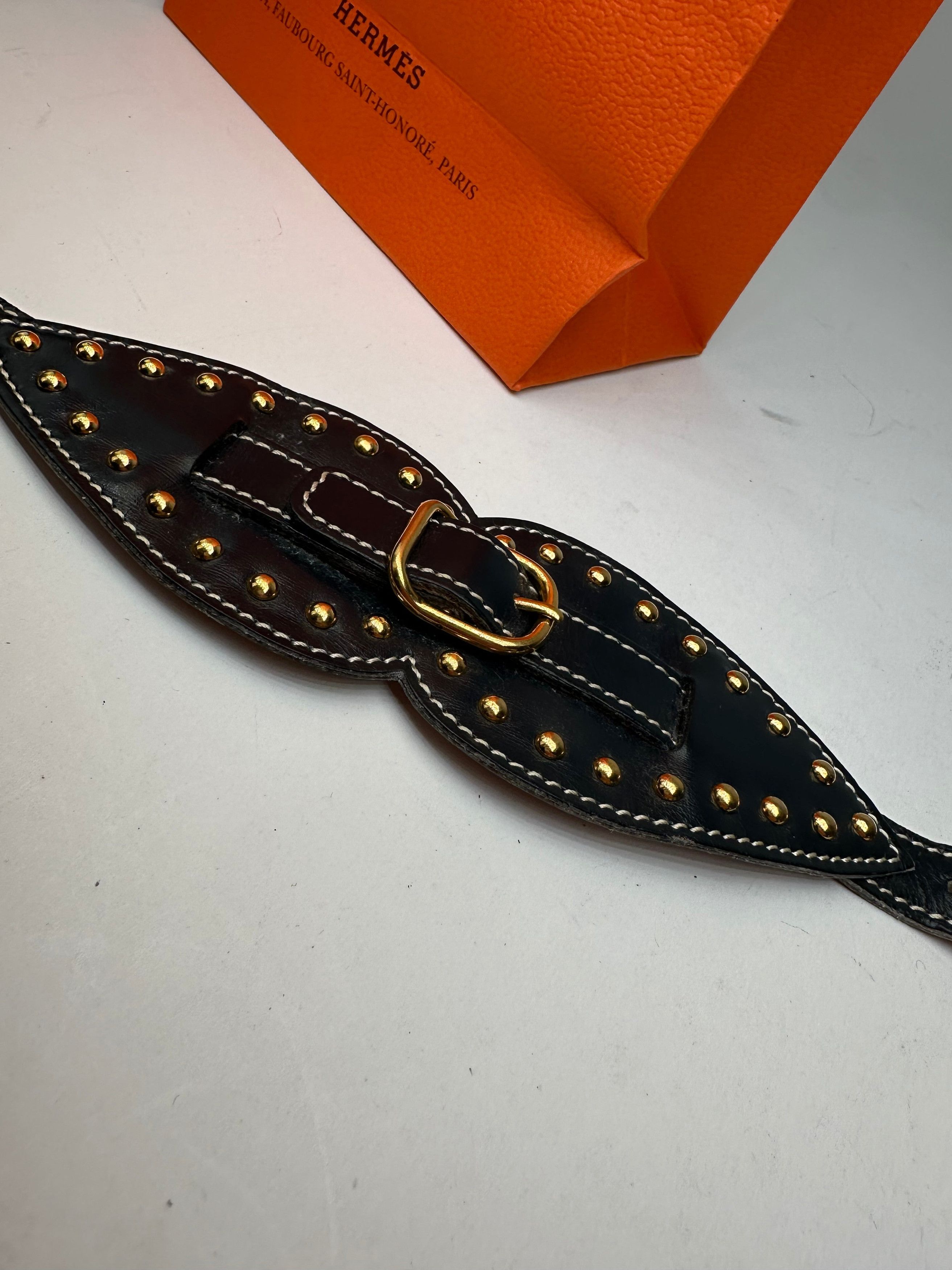Other Vintage Hermès Paris Leather Studded Cuff Accessory Black Go Size ONE SIZE - 7 Thumbnail