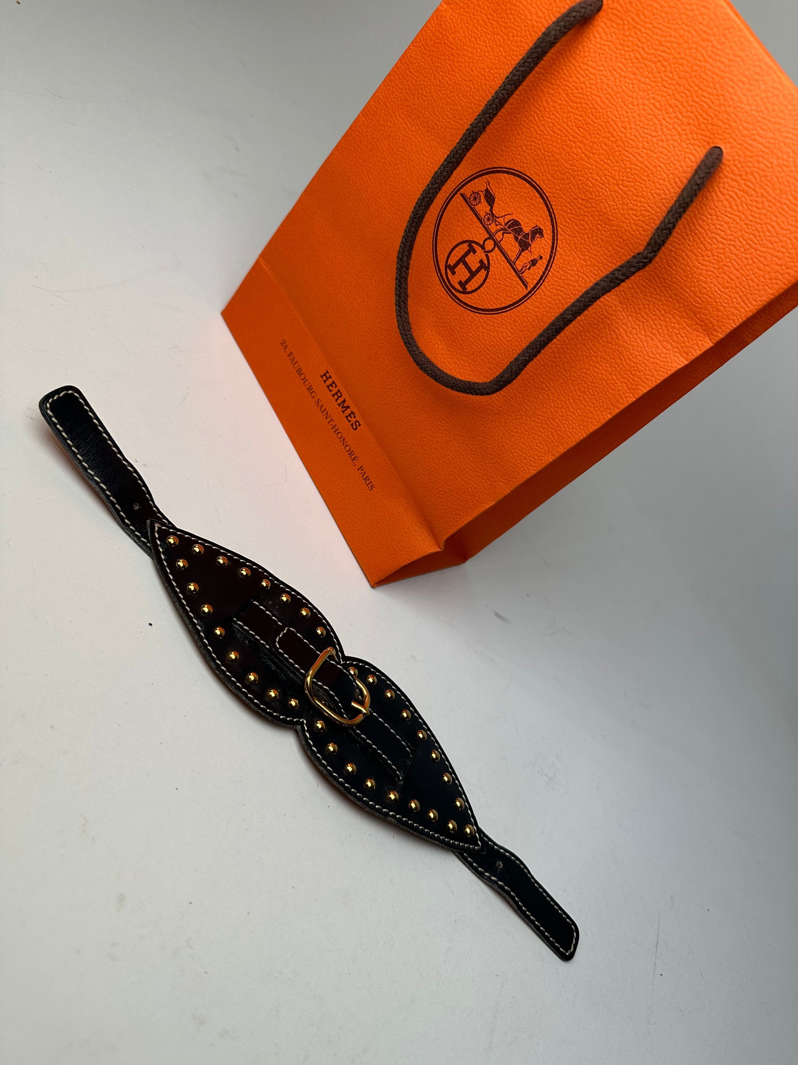 Other Vintage Hermès Paris Leather Studded Cuff Accessory Black Go Size ONE SIZE - 5 Thumbnail