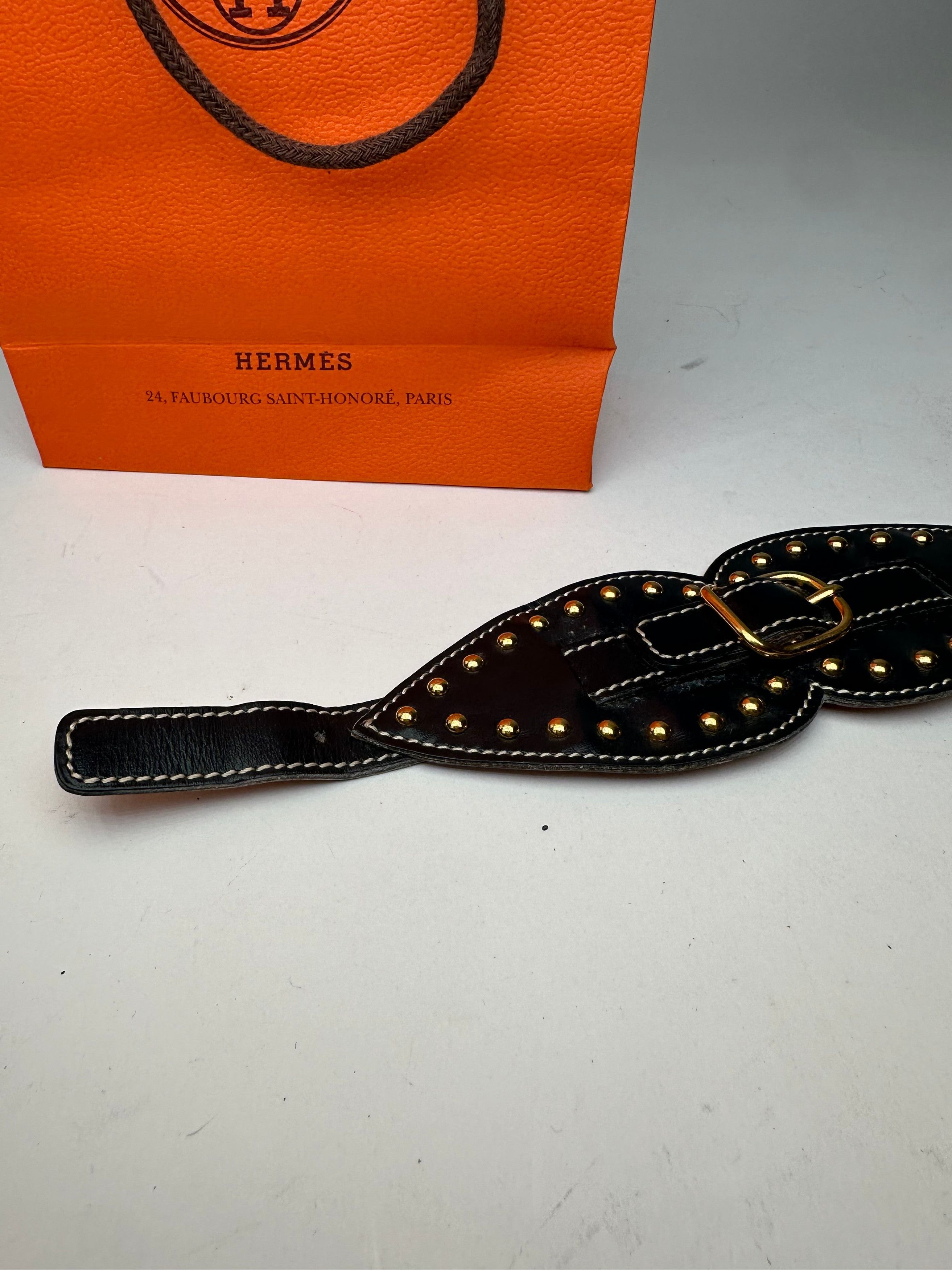 Other Vintage Hermès Paris Leather Studded Cuff Accessory Black Go Size ONE SIZE - 6 Thumbnail