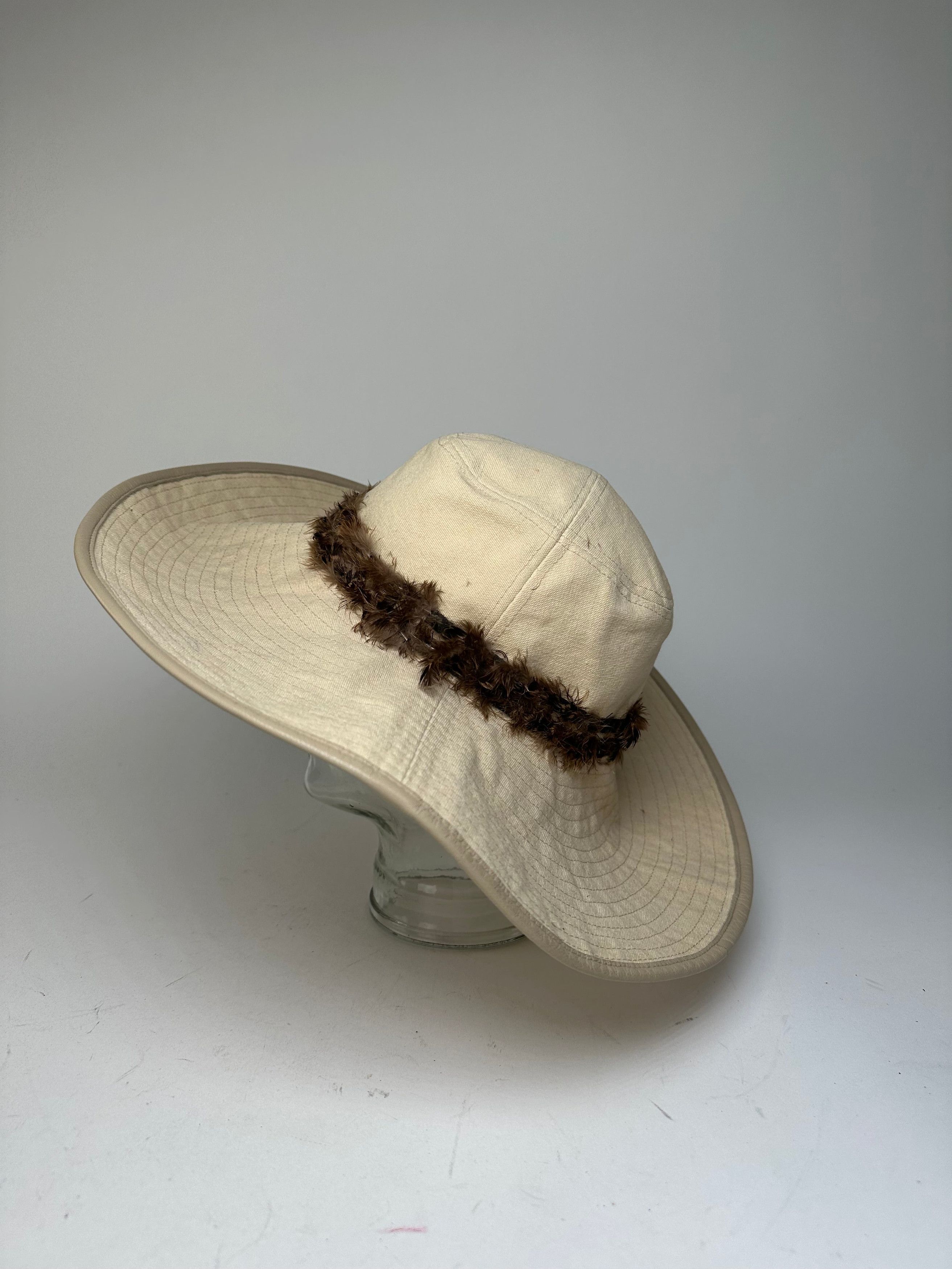 Gucci Vintage Wide Brim Feather Band Hat Beige Brown M Size ONE SIZE - 13 Thumbnail