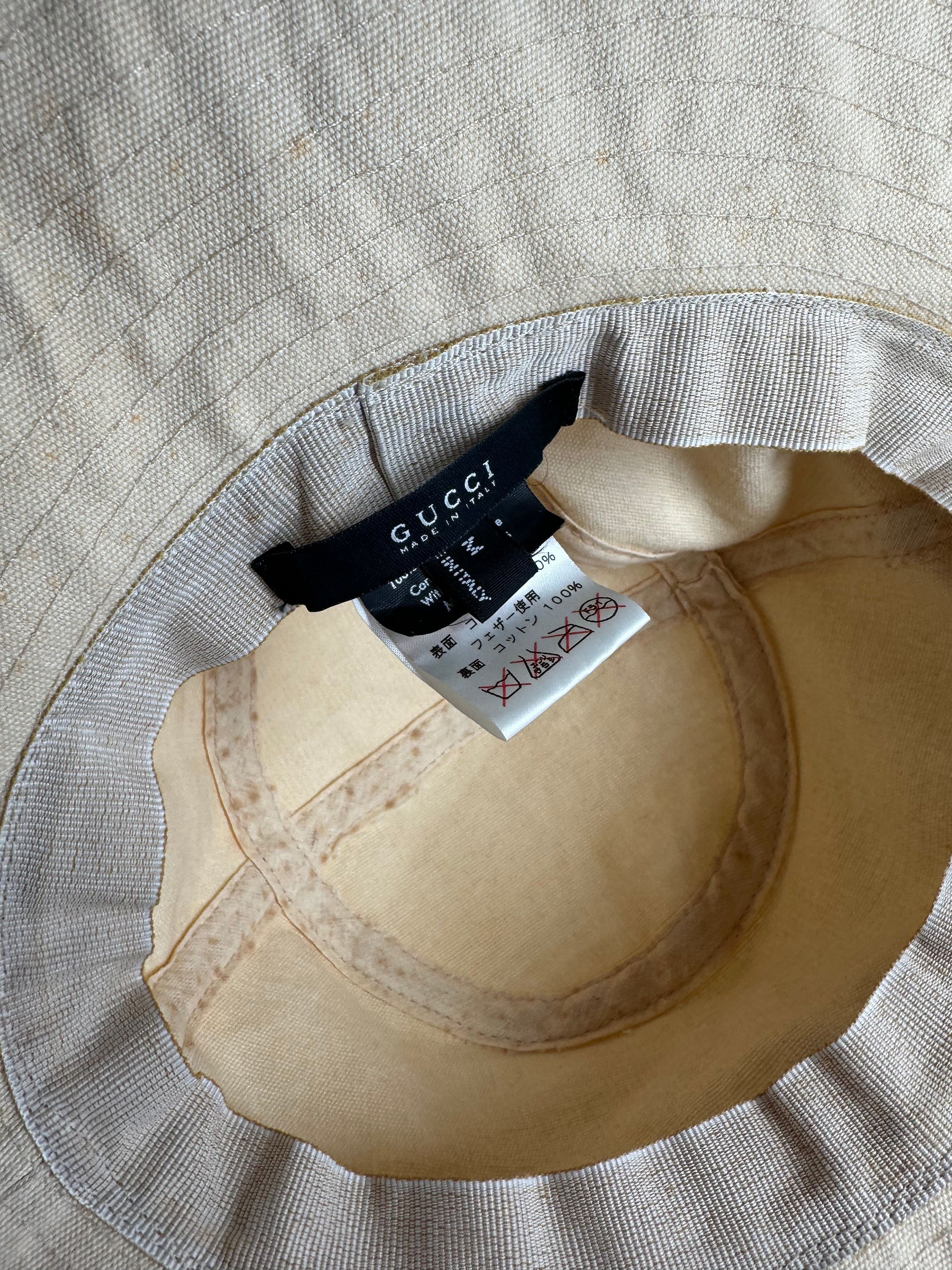 Gucci Vintage Wide Brim Feather Band Hat Beige Brown M Size ONE SIZE - 7 Thumbnail