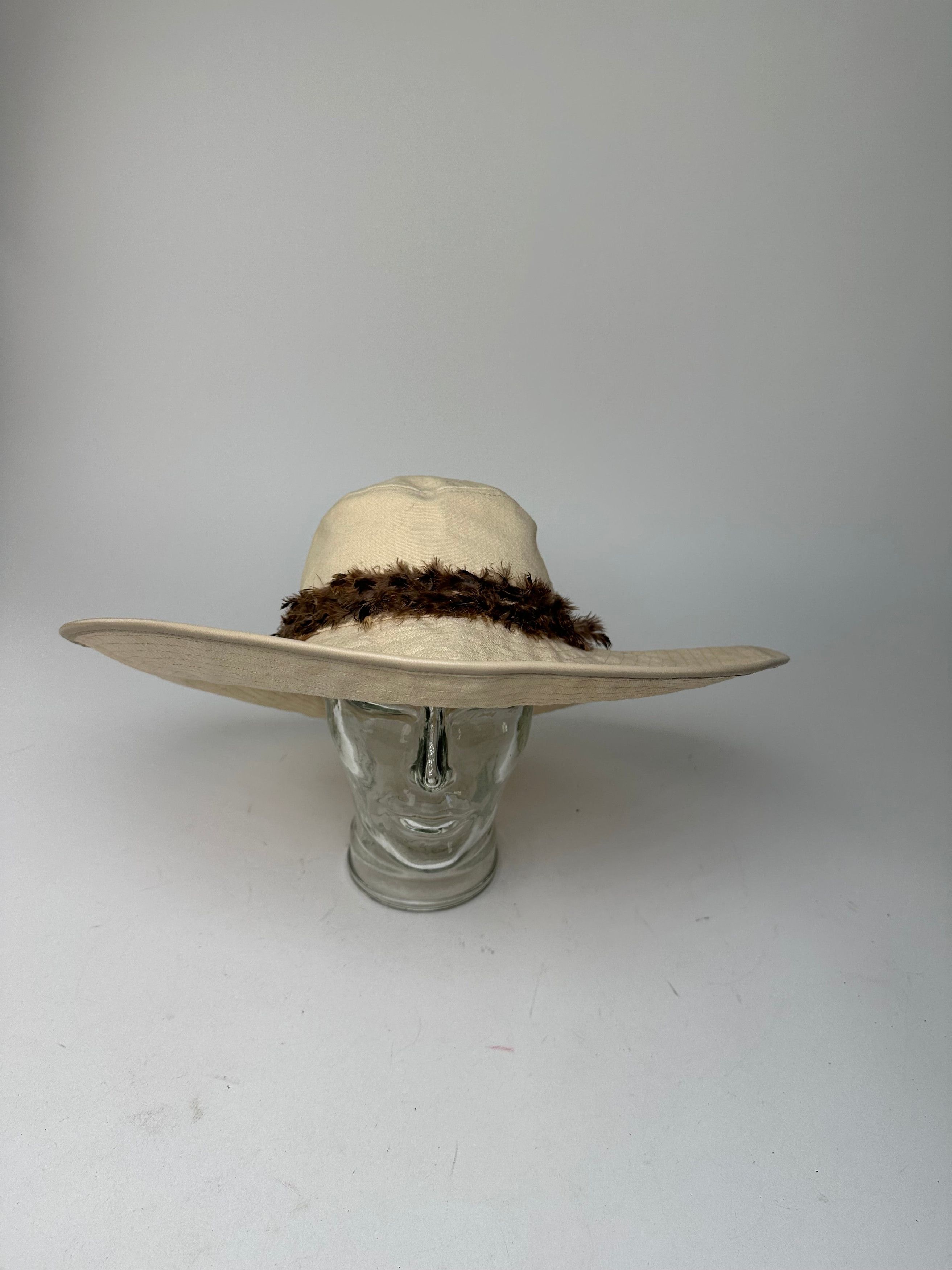 Gucci Vintage Wide Brim Feather Band Hat Beige Brown M Size ONE SIZE - 11 Thumbnail