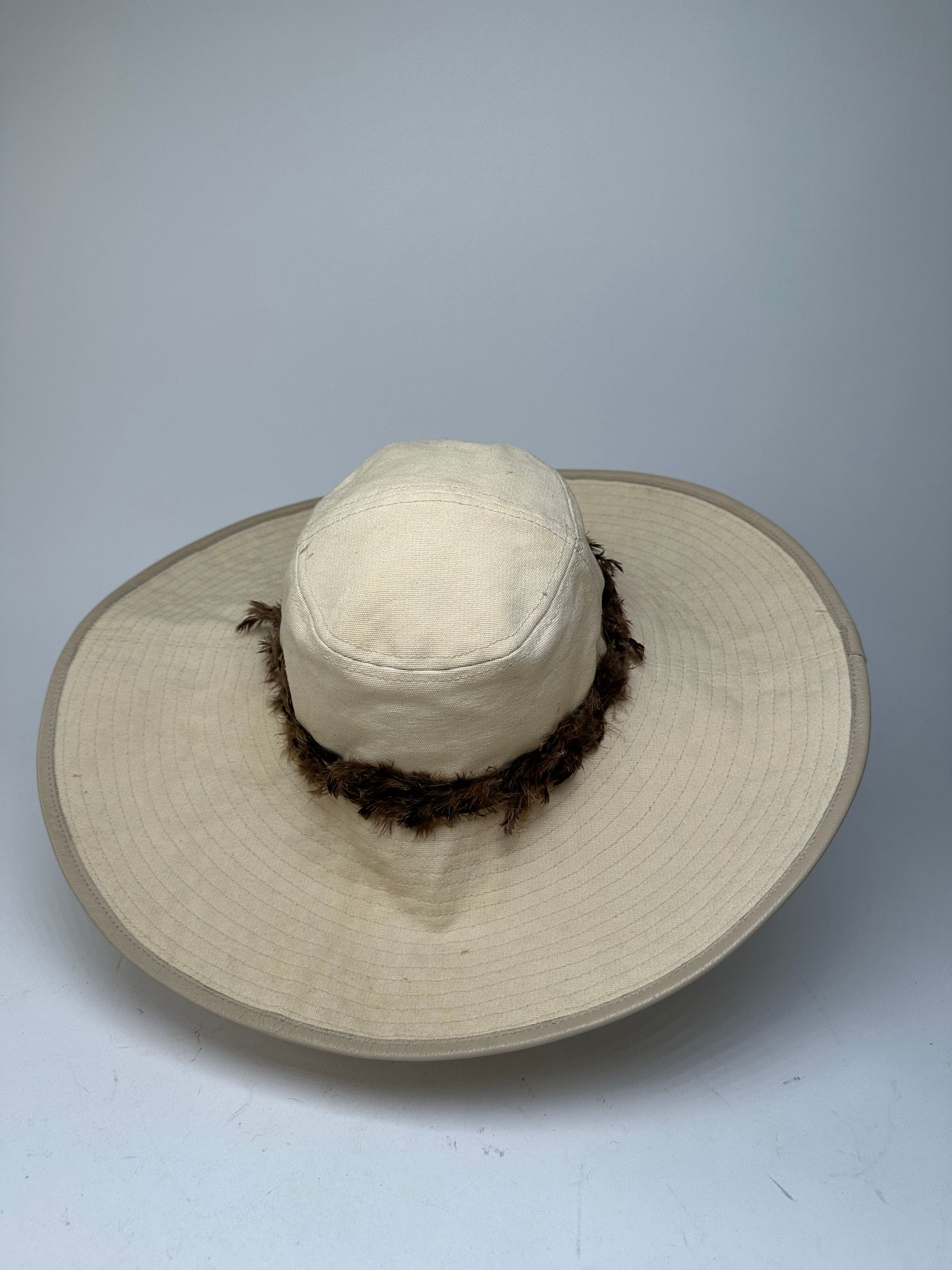 Gucci Vintage Wide Brim Feather Band Hat Beige Brown M Size ONE SIZE - 3 Thumbnail
