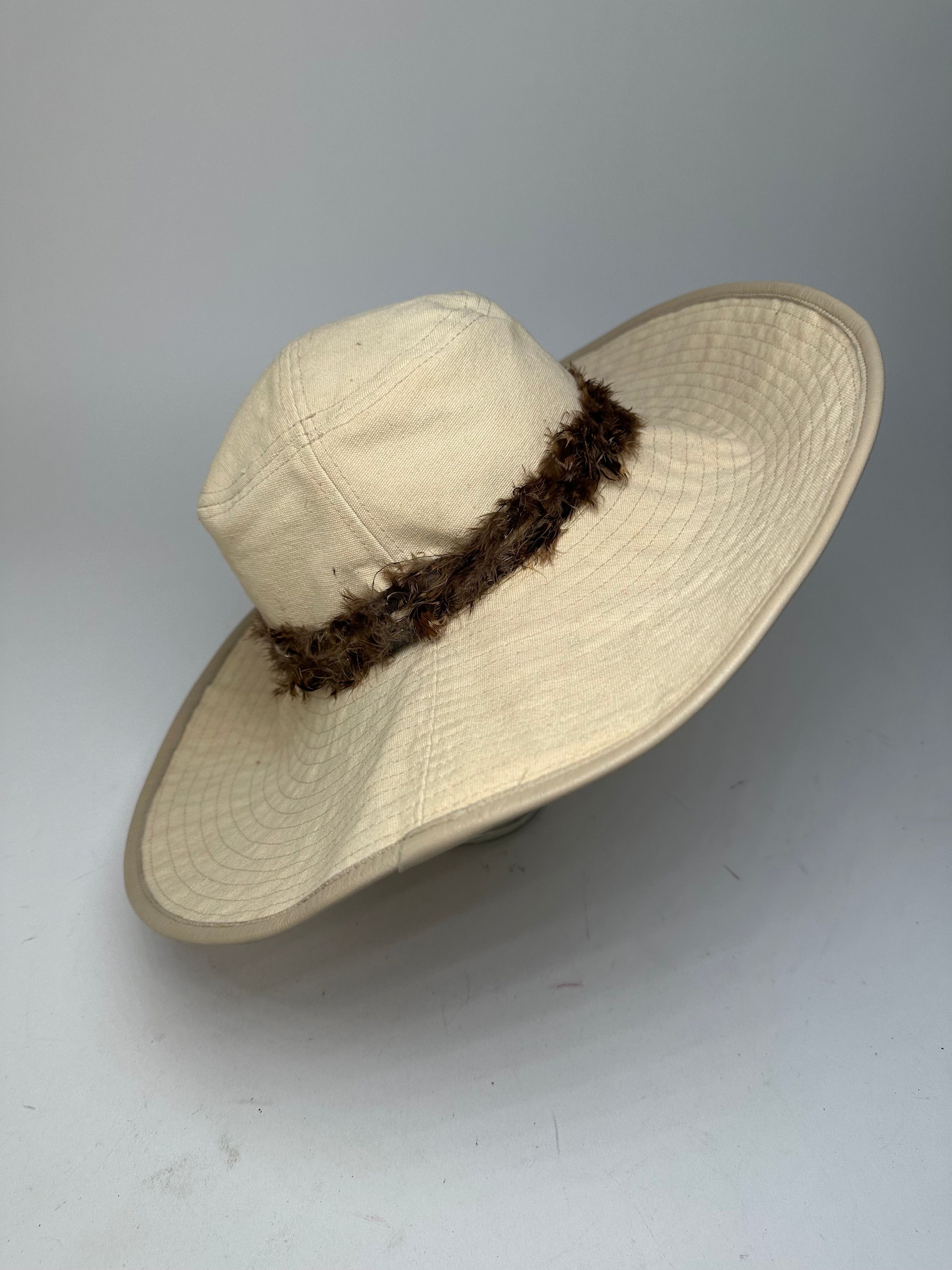 Gucci Vintage Wide Brim Feather Band Hat Beige Brown M Size ONE SIZE - 10 Thumbnail