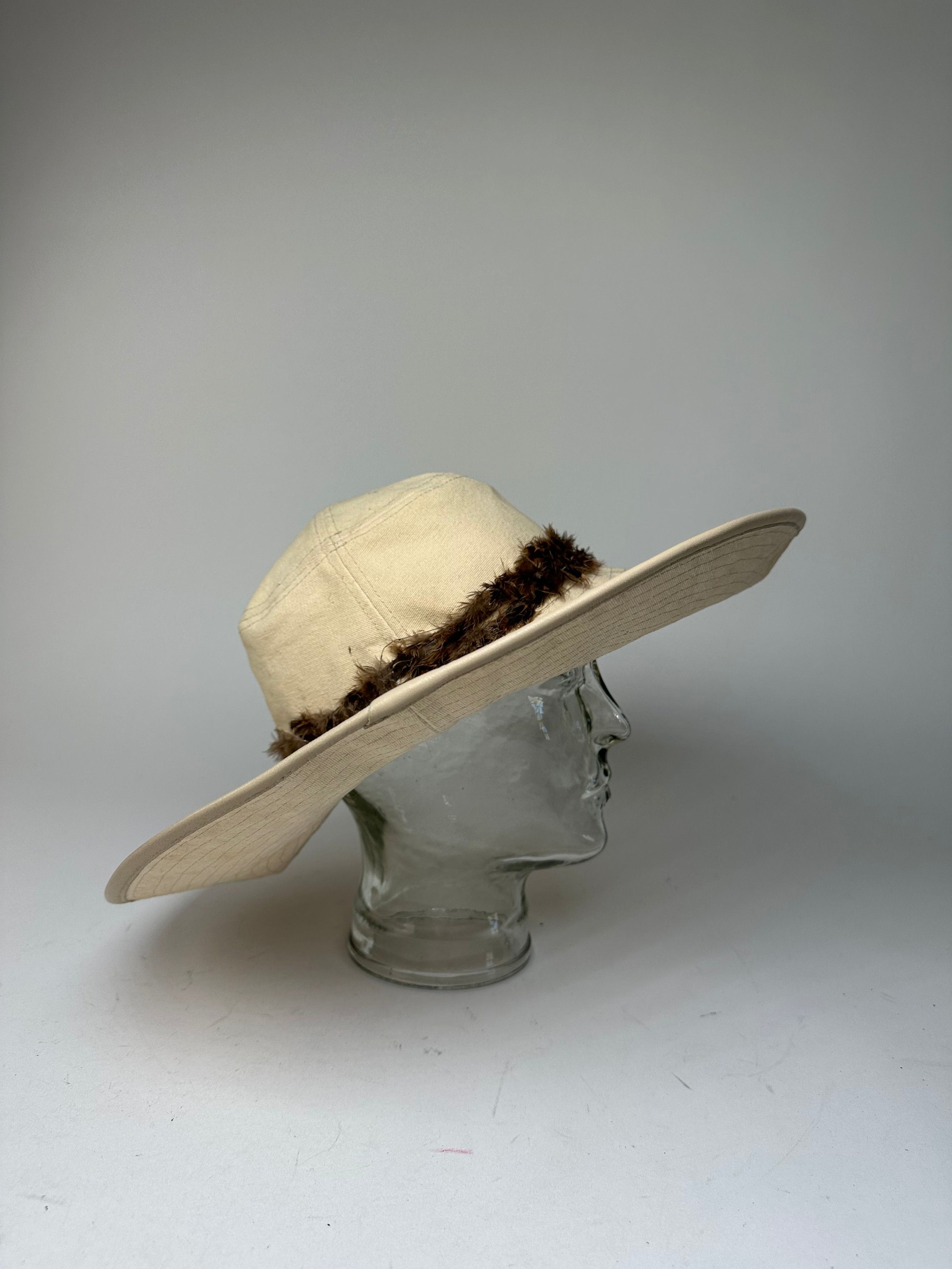 Gucci Vintage Wide Brim Feather Band Hat Beige Brown M Size ONE SIZE - 12 Thumbnail