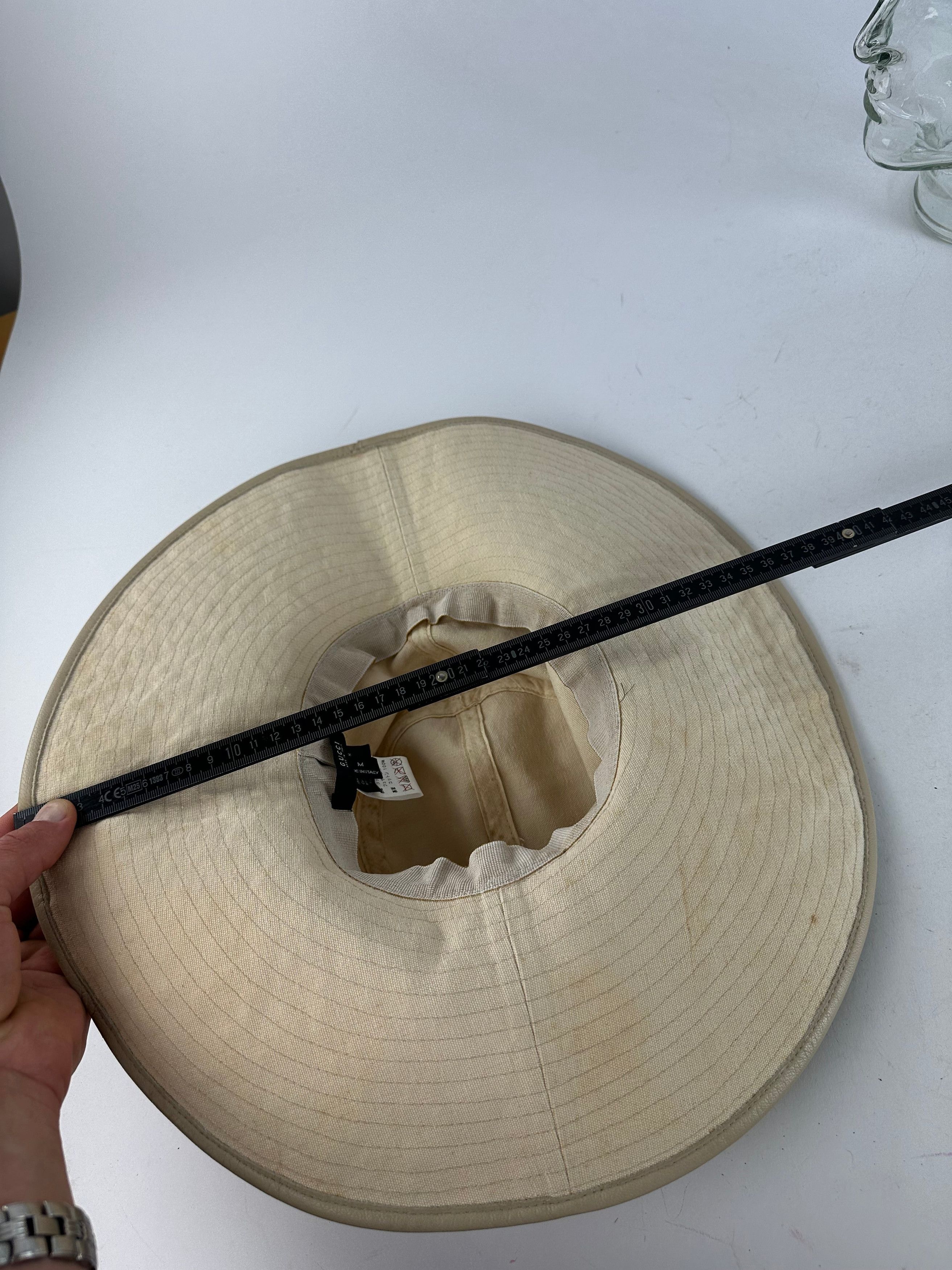 Gucci Vintage Wide Brim Feather Band Hat Beige Brown M Size ONE SIZE - 14 Thumbnail