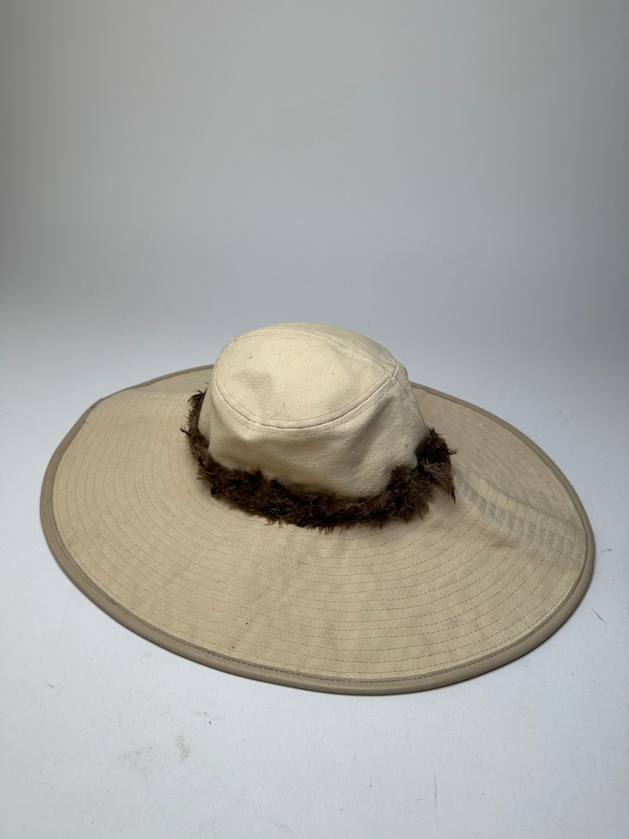 Gucci Vintage Wide Brim Feather Band Hat Beige Brown M Size ONE SIZE - 5 Thumbnail