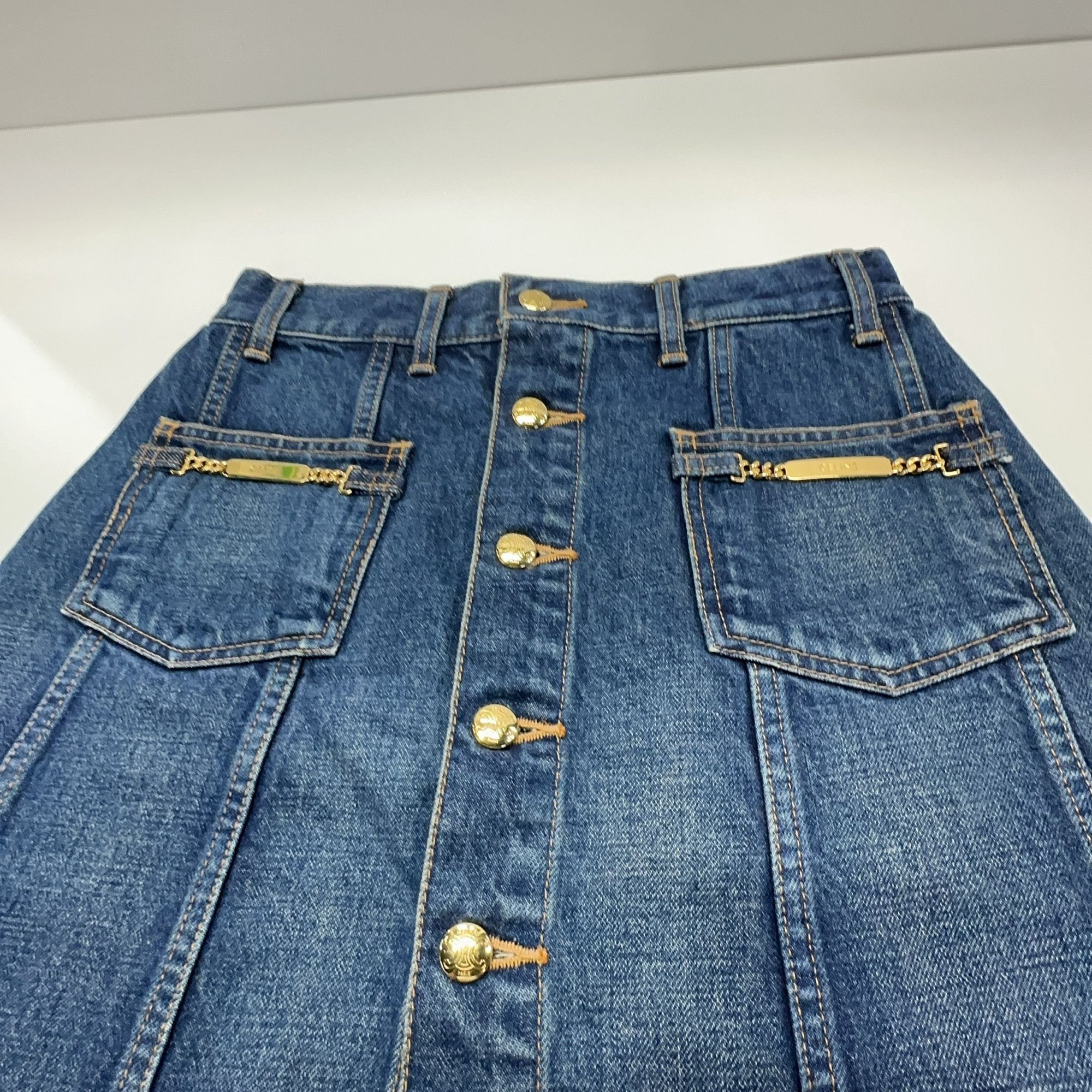 Celine Celine Gold Hardware Denim Mini Skirt Size 28 Size 28" / US 6 / IT 42 - 6 Thumbnail