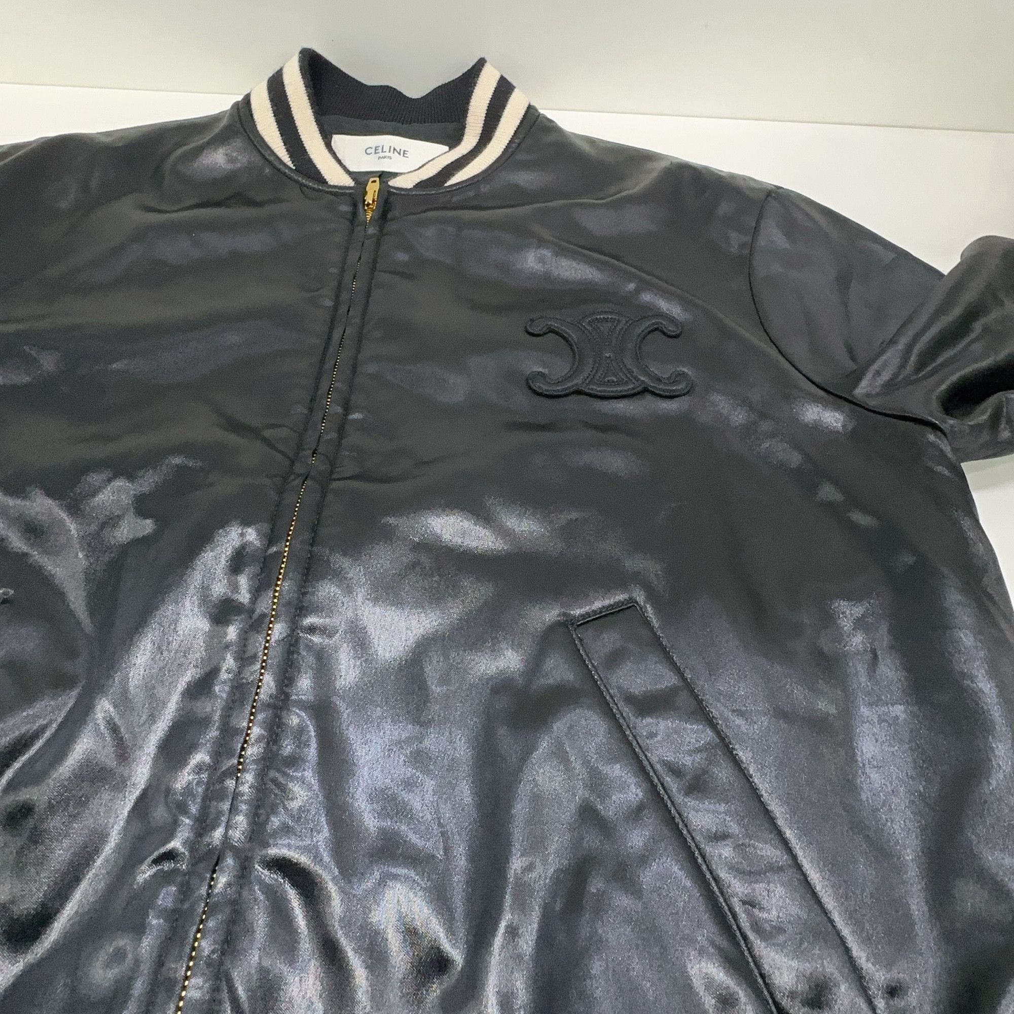 Celine CELINE Triomphe Logo Satin Bomber Jacket Size 34 Size XS / US 0-2 / IT 36-38 - 10 Thumbnail