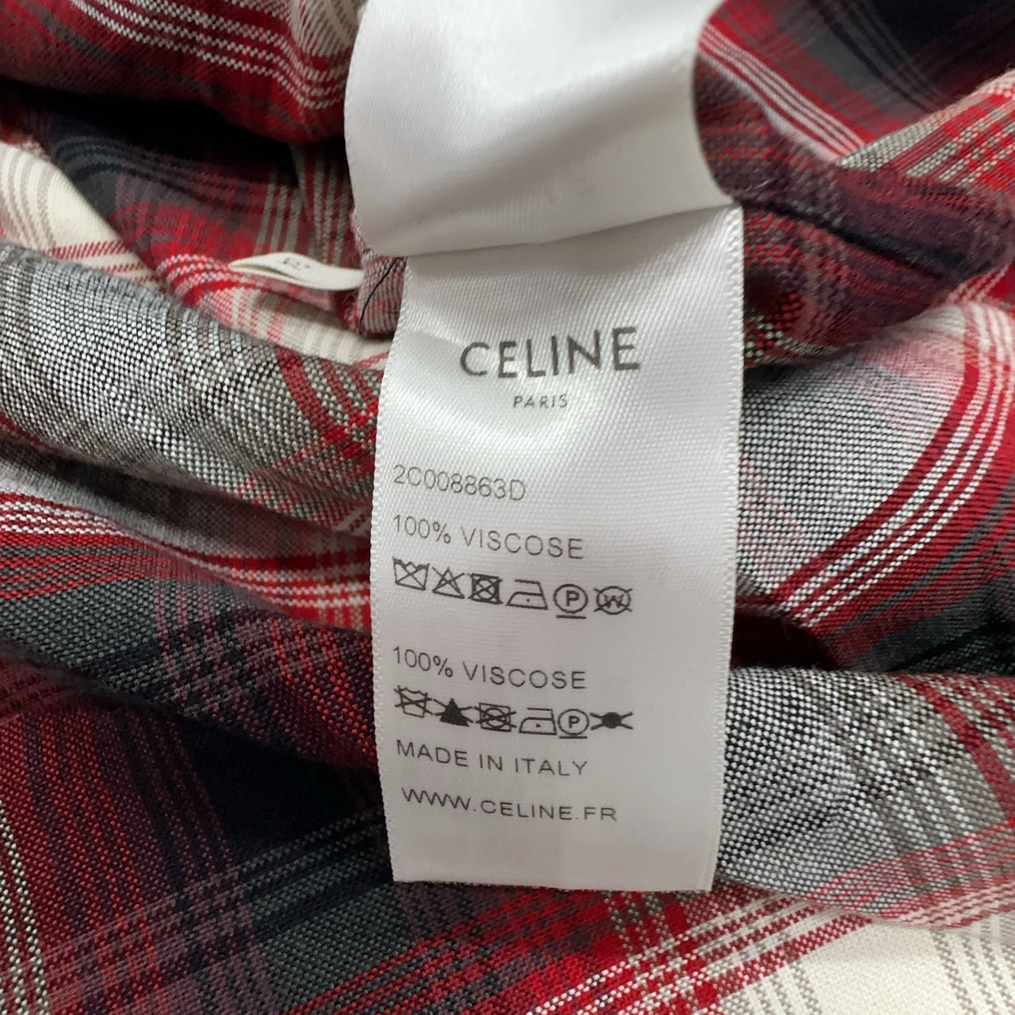 Celine Celine Red Plaid Button Up Shirt Size 34 Size XXS / US 00 / IT 34 - 4 Thumbnail