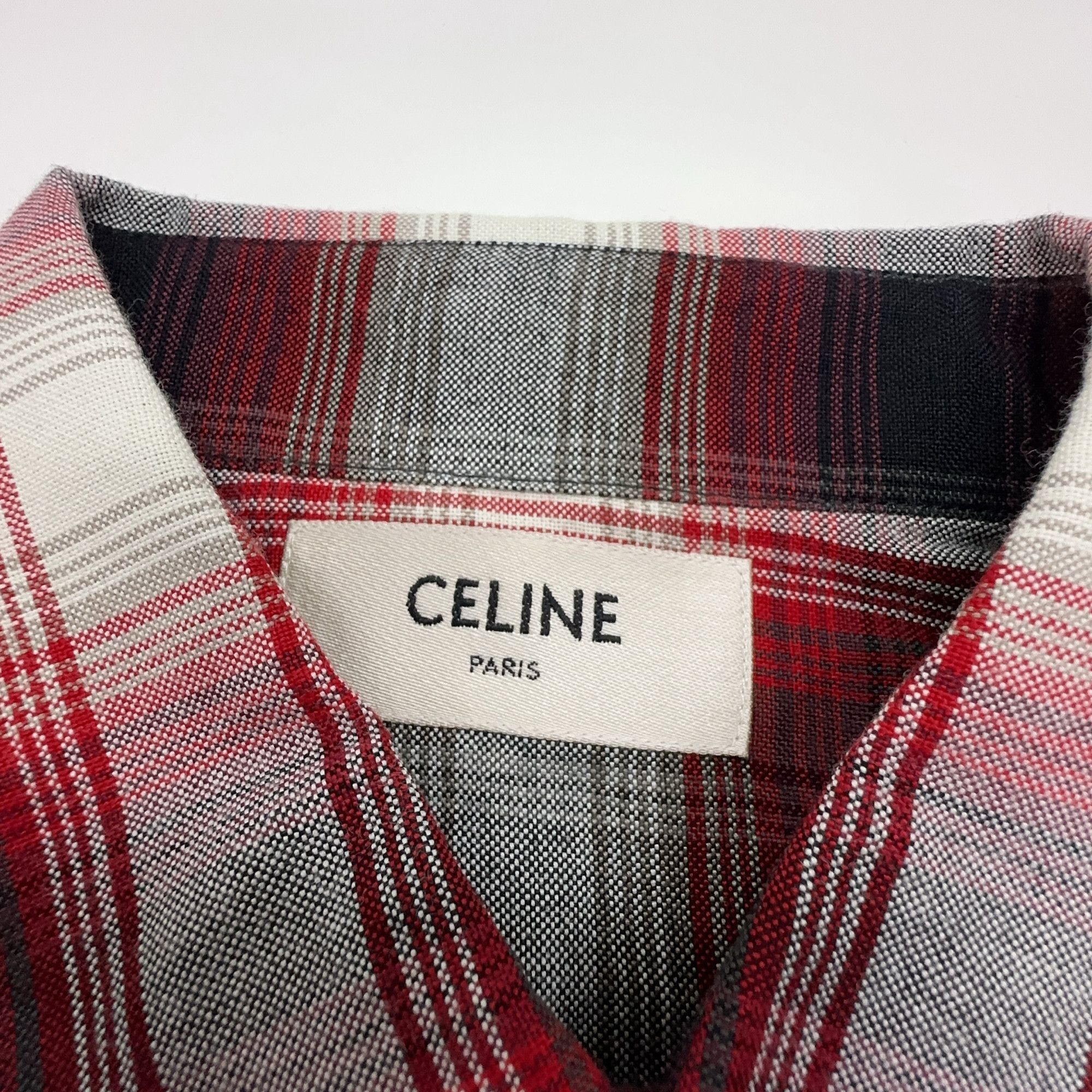 Celine Celine Red Plaid Button Up Shirt Size 34 Size XXS / US 00 / IT 34 - 2 Thumbnail