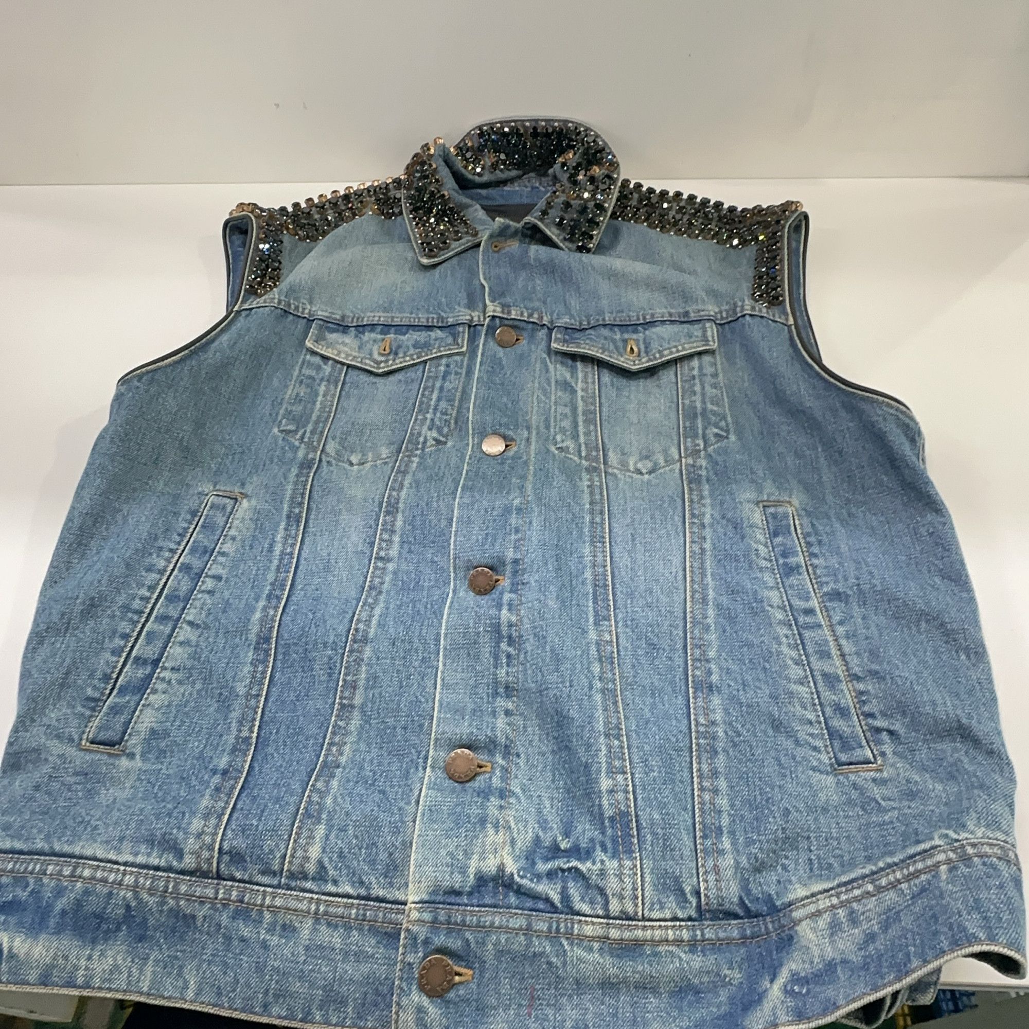 Prada Prada Crystal Embellished Denim Vest Size M Size US M / EU 48-50 / 2 - 8 Thumbnail