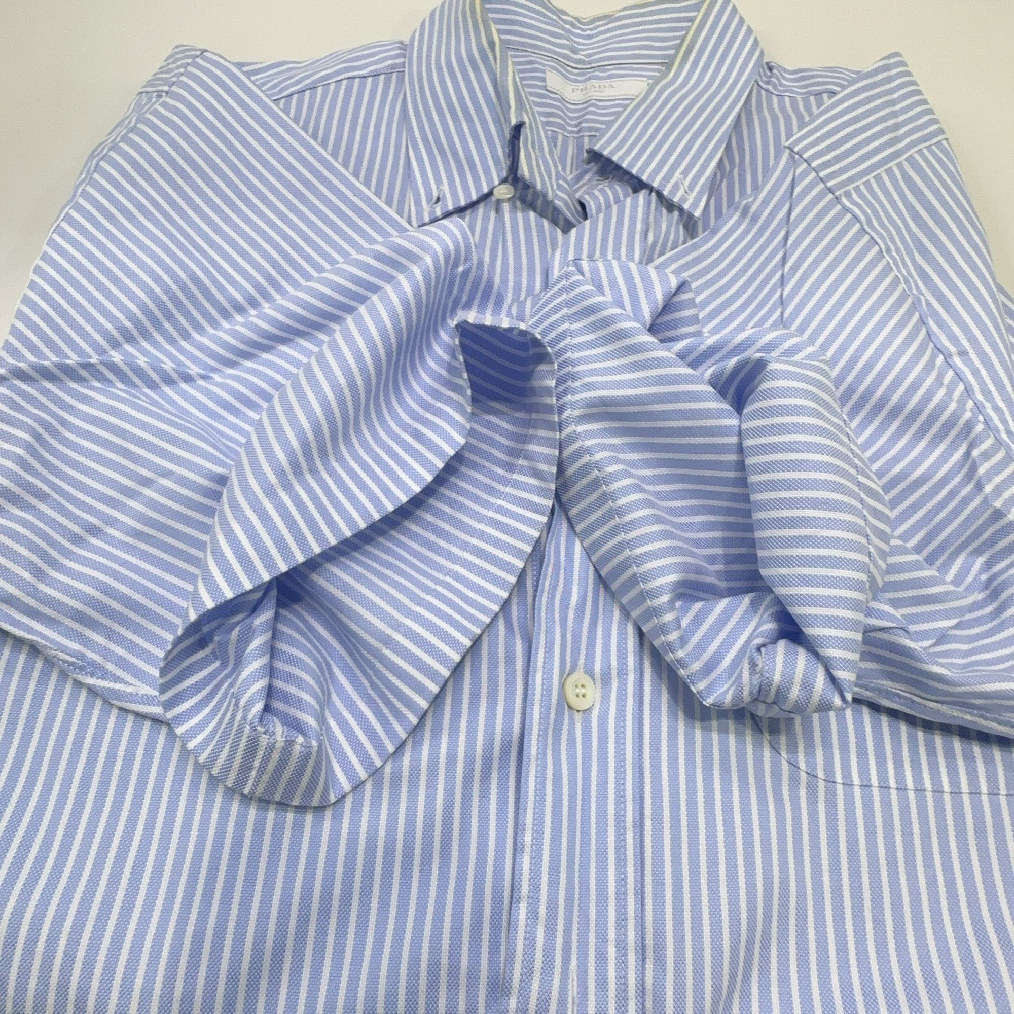 Prada Prada Striped Logo Short Sleeve Shirt Size L Size US L / EU 52-54 / 3 - 7 Thumbnail