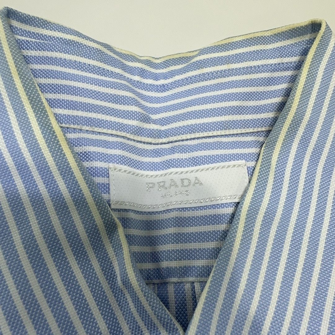 Prada Prada Striped Logo Short Sleeve Shirt Size L Size US L / EU 52-54 / 3 - 5 Thumbnail