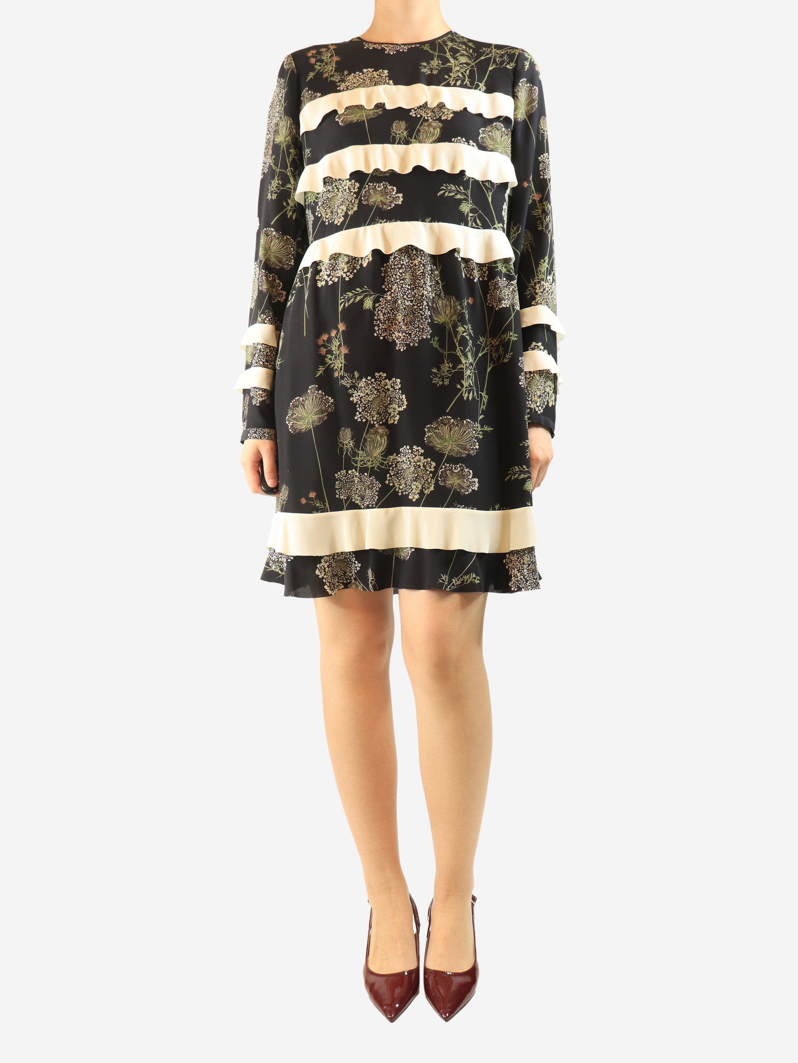 RED Valentino Black silk floral printed mini dress - UK 12 Size M / US 6-8 / IT 42-44 - 2 Thumbnail