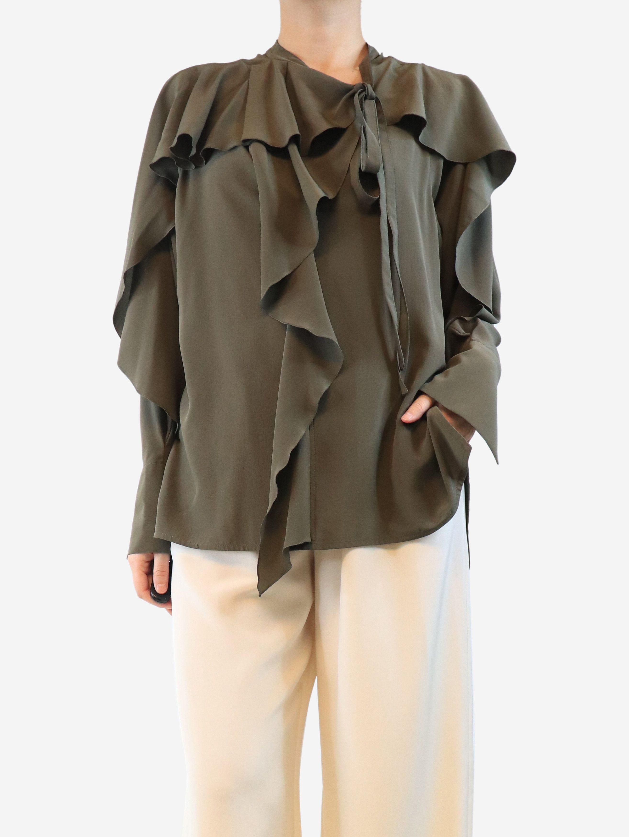 Other Khaki silk frill blouse - UK 10 Size M / US 6-8 / IT 42-44 - 4 Thumbnail