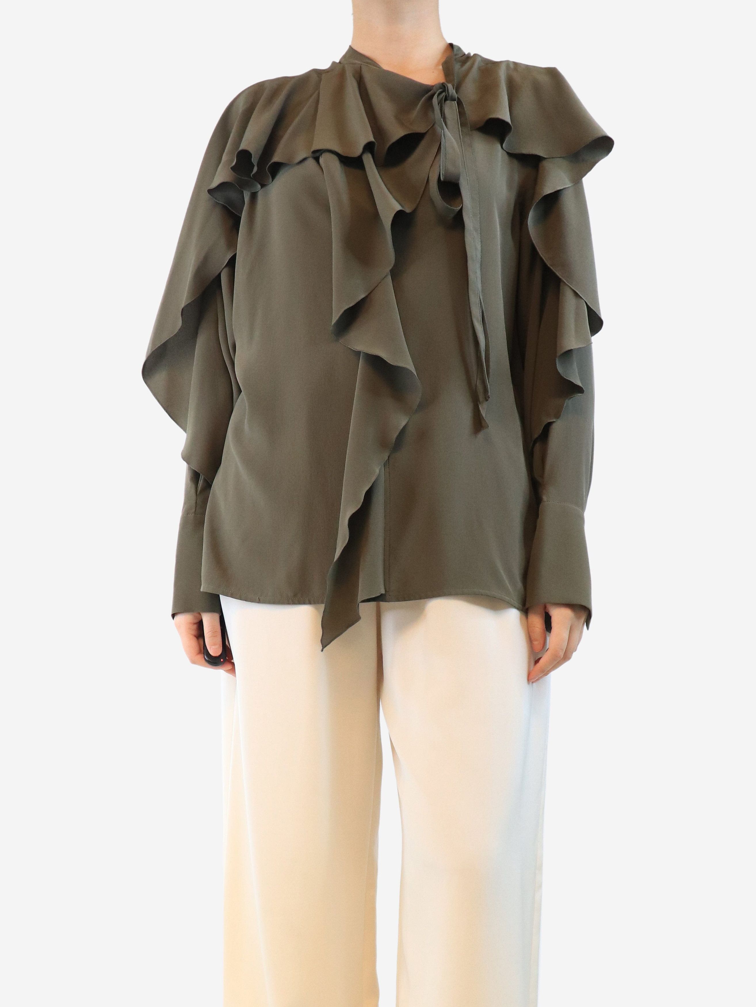 Other Khaki silk frill blouse - UK 10 Size M / US 6-8 / IT 42-44 - 2 Thumbnail