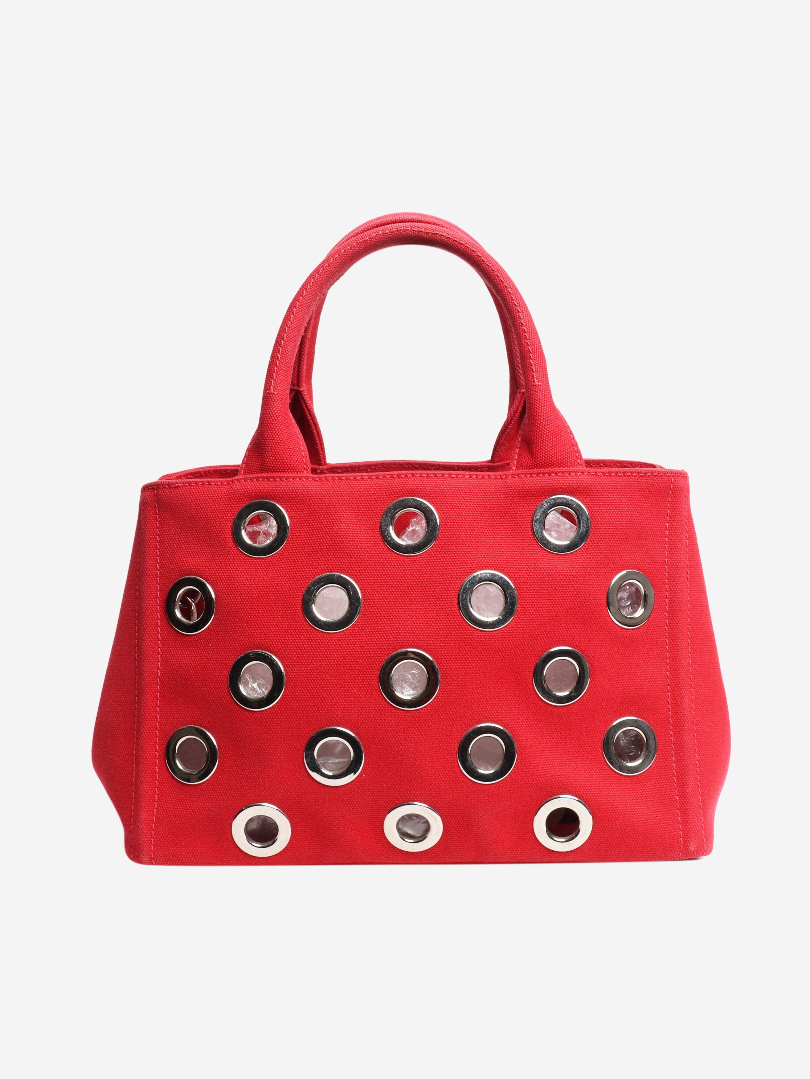 Prada Red canvas eyelet 2way tote Size ONE SIZE - 3 Thumbnail