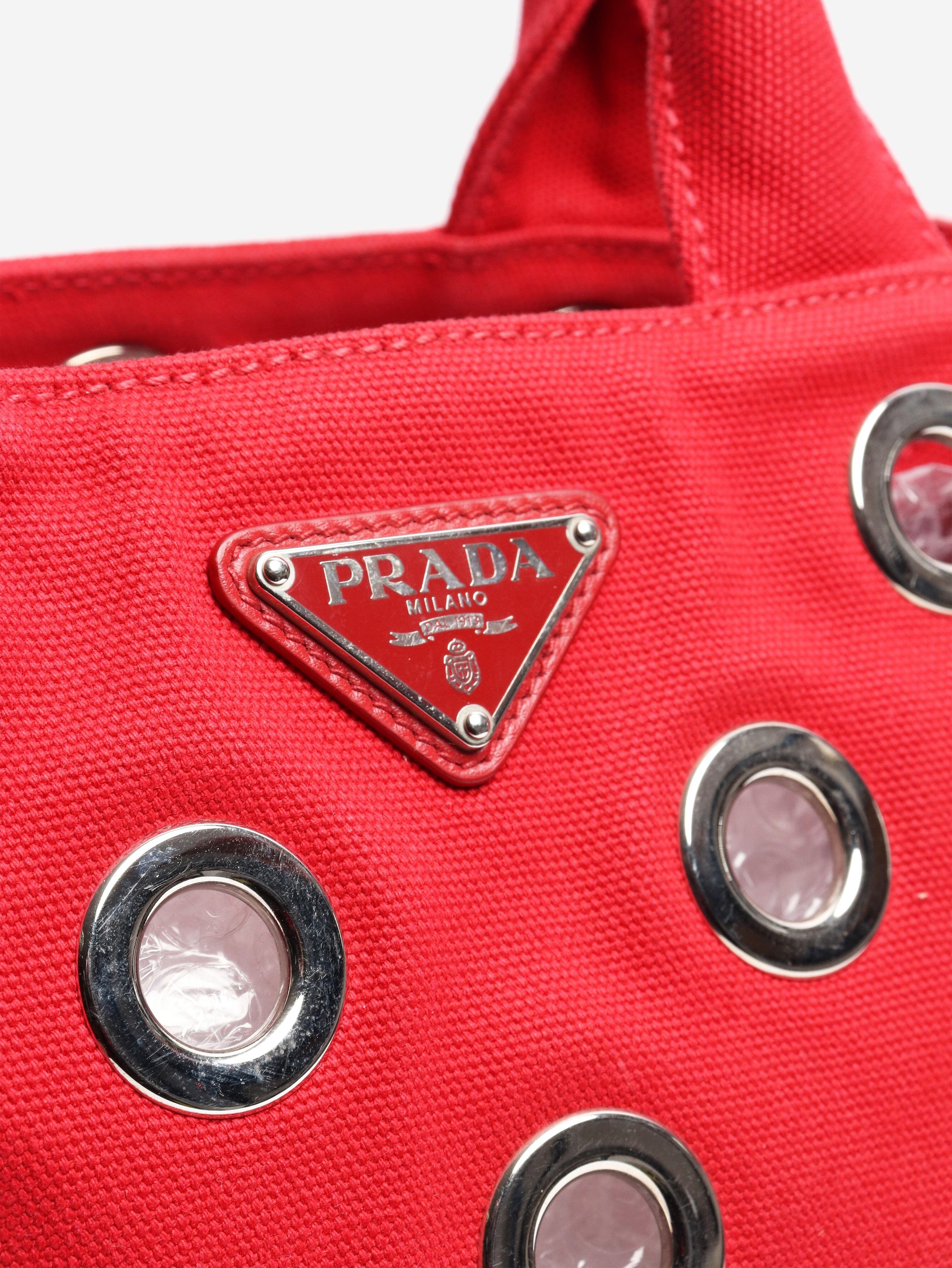 Prada Red canvas eyelet 2way tote Size ONE SIZE - 6 Thumbnail