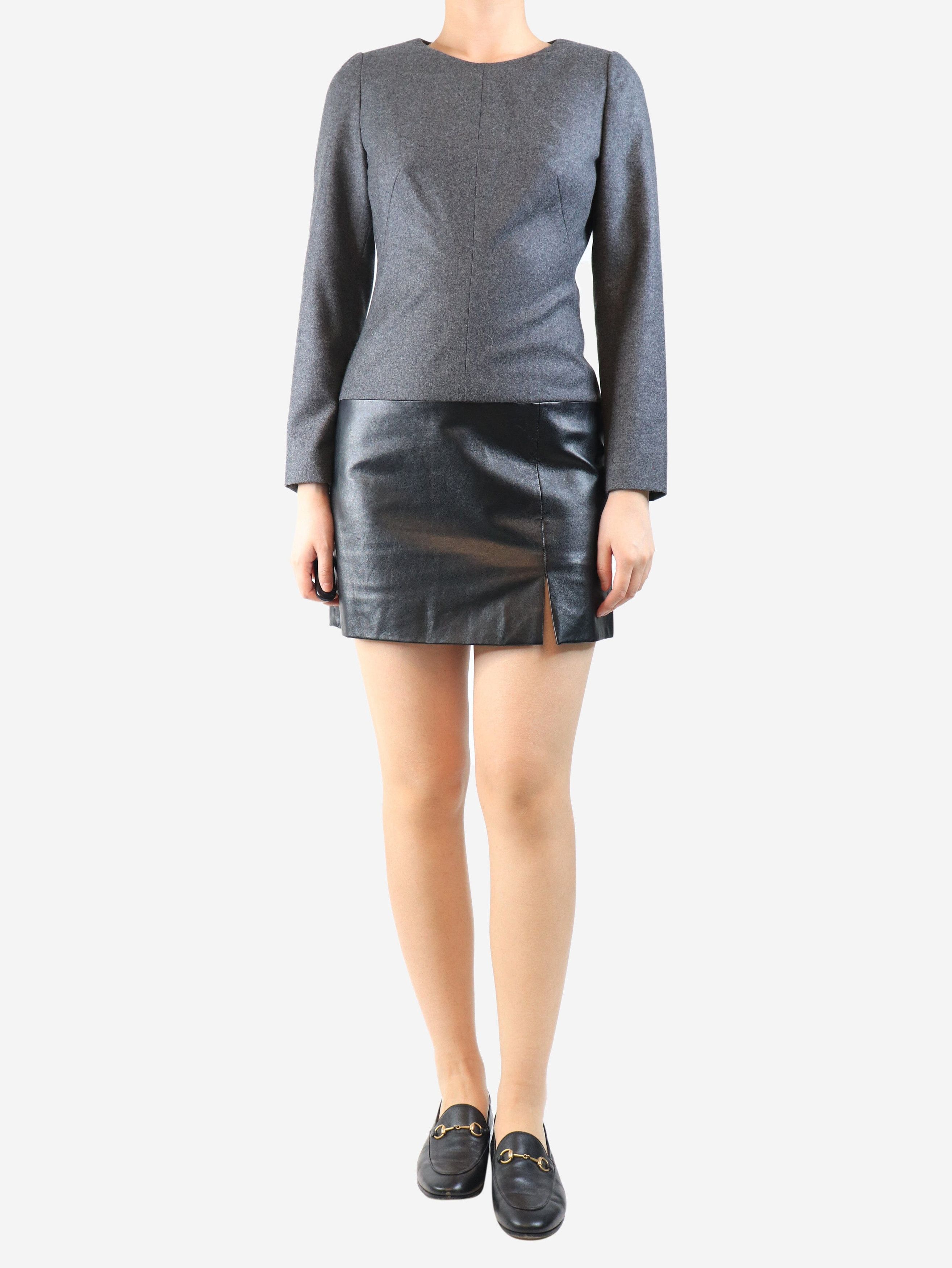 Alexander McQueen Dark grey wool and leather mini dress - UK 10 Size M / US 6-8 / IT 42-44 - 2 Thumbnail