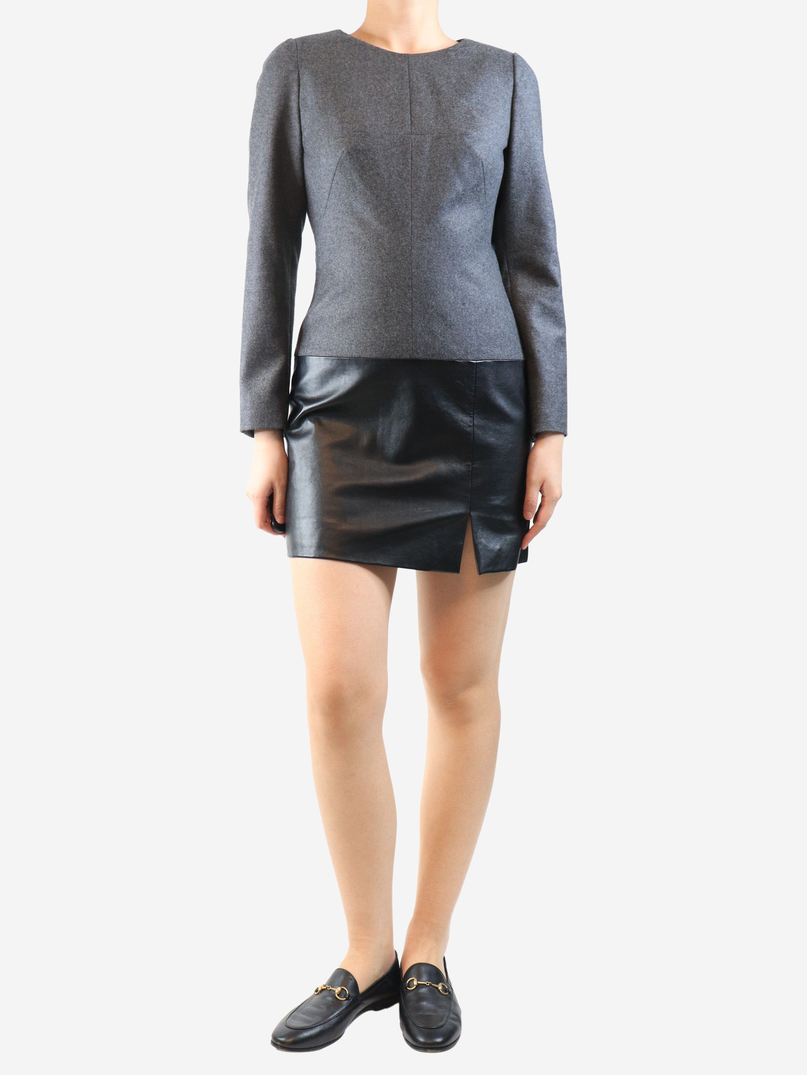 Alexander McQueen Dark grey wool and leather mini dress - UK 10 Size M / US 6-8 / IT 42-44 - 4 Thumbnail