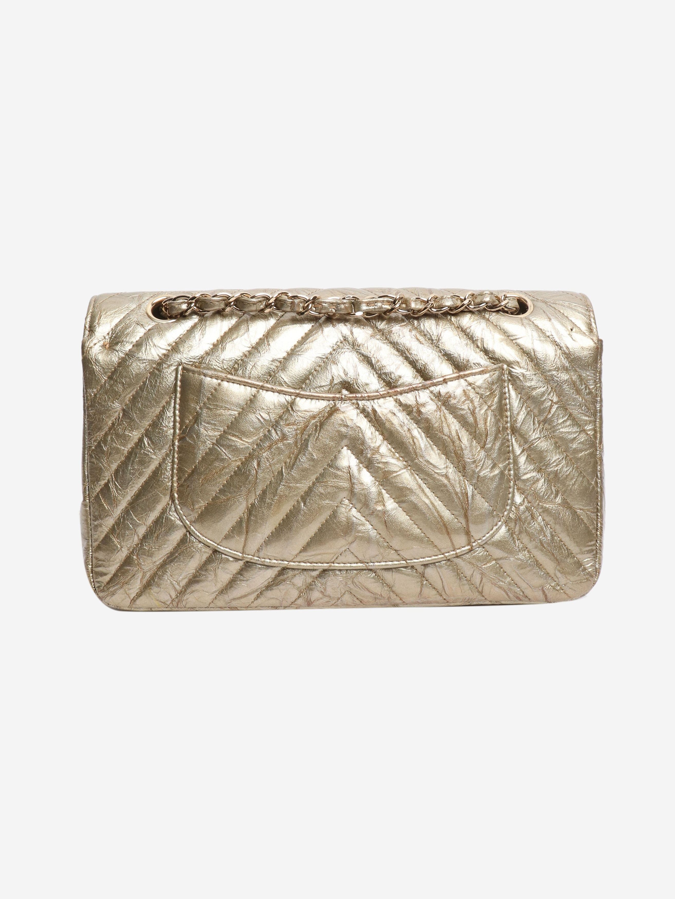 Chanel Gold 2018 medium chevron-quilted crumpled lambskin double fl Size ONE SIZE - 3 Thumbnail