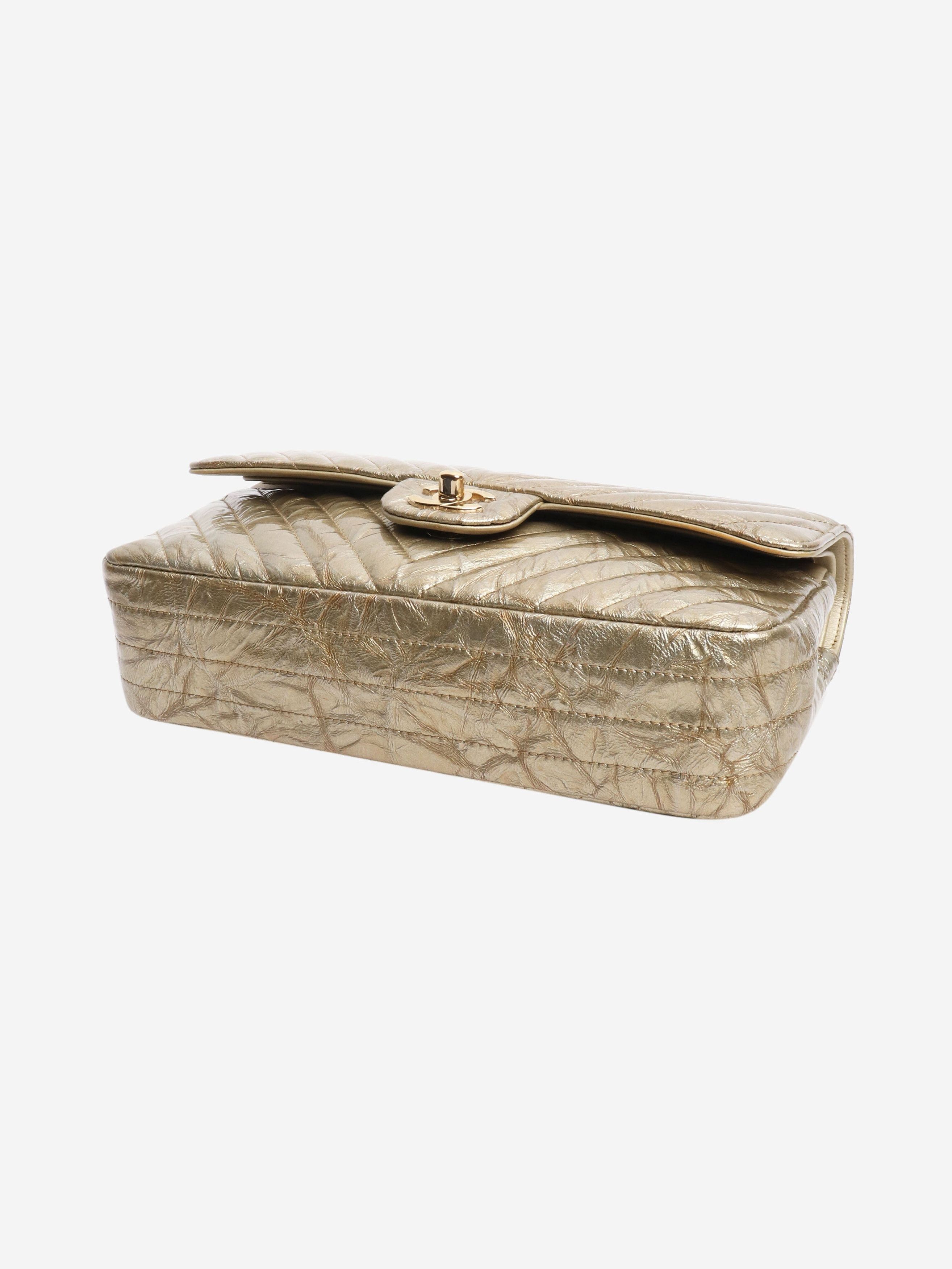 Chanel Gold 2018 medium chevron-quilted crumpled lambskin double fl Size ONE SIZE - 4 Thumbnail