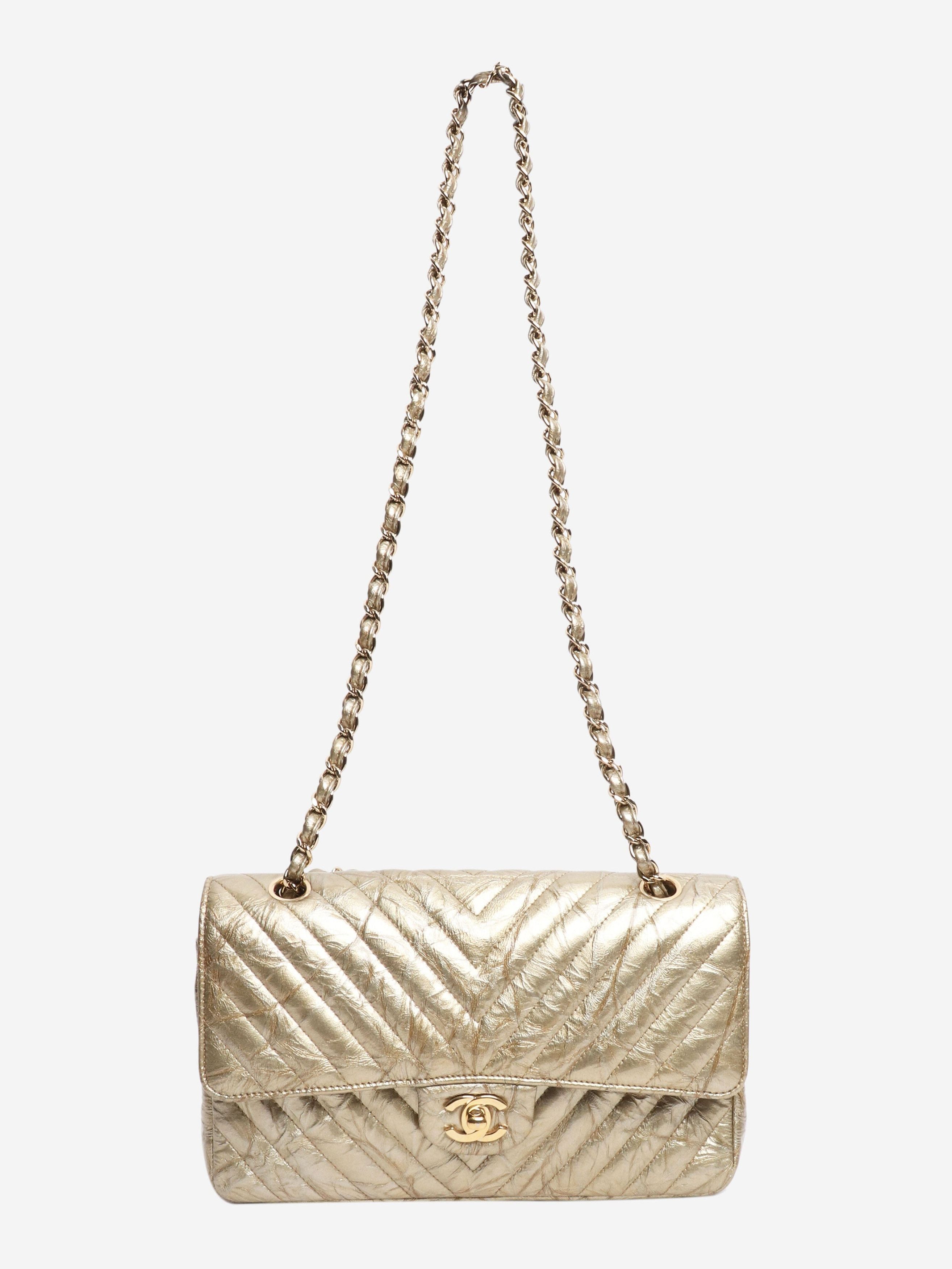 Chanel Gold 2018 medium chevron-quilted crumpled lambskin double fl Size ONE SIZE - 2 Thumbnail