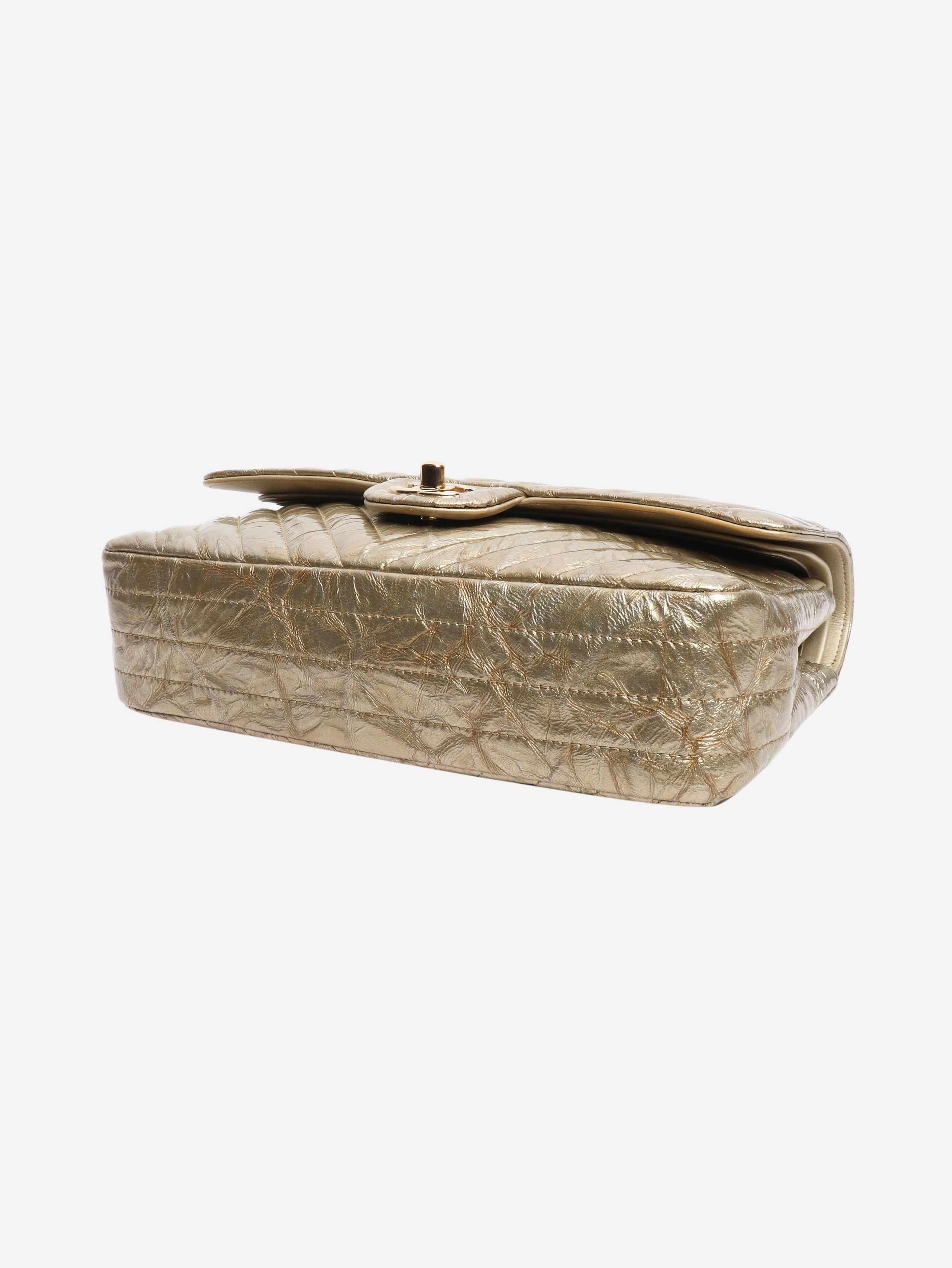 Chanel Gold 2018 medium chevron-quilted crumpled lambskin double fl Size ONE SIZE - 5 Thumbnail