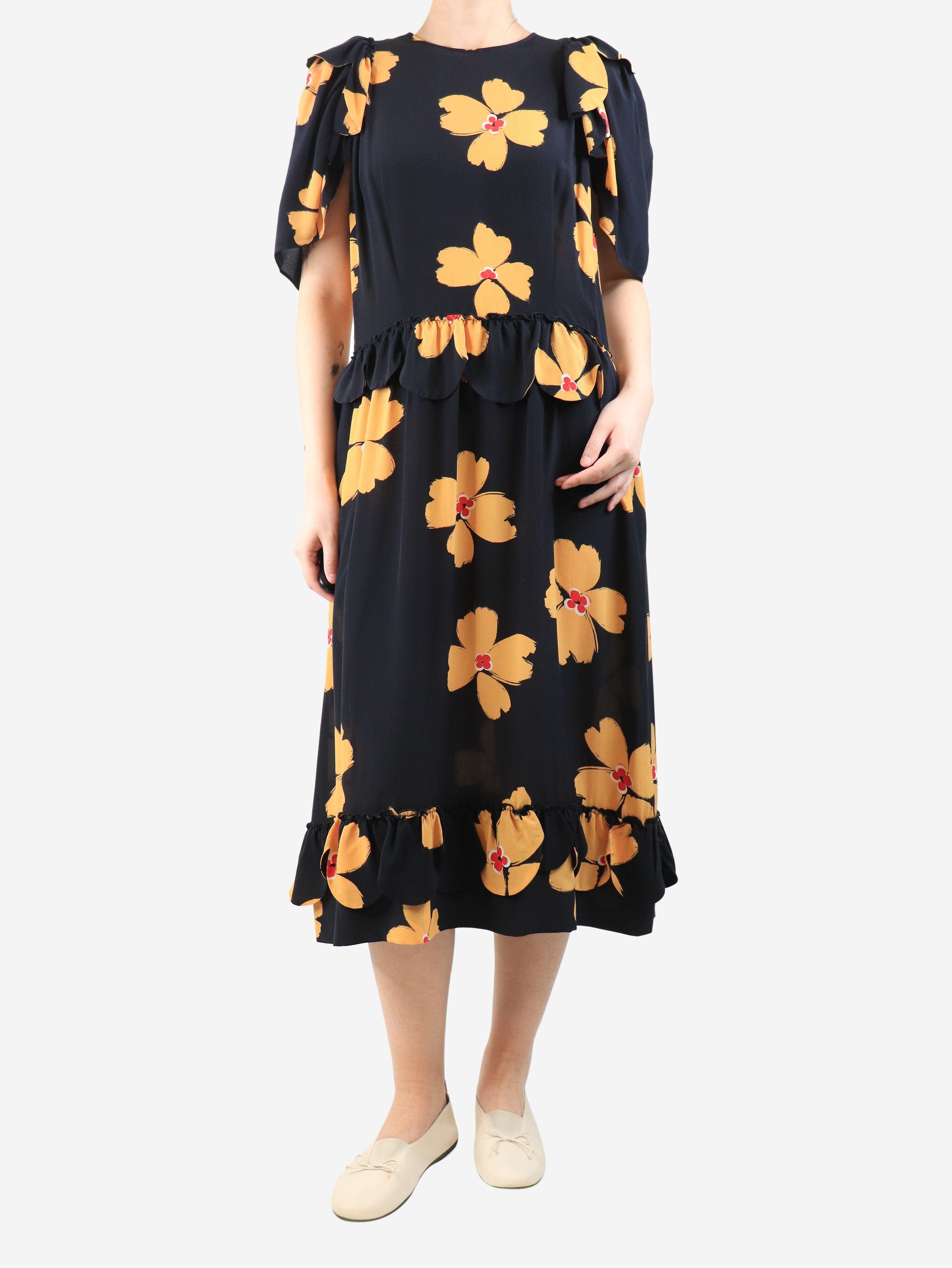 Other Black silk floral dress - UK 14 Size L / US 10 / IT 46 - 3 Thumbnail