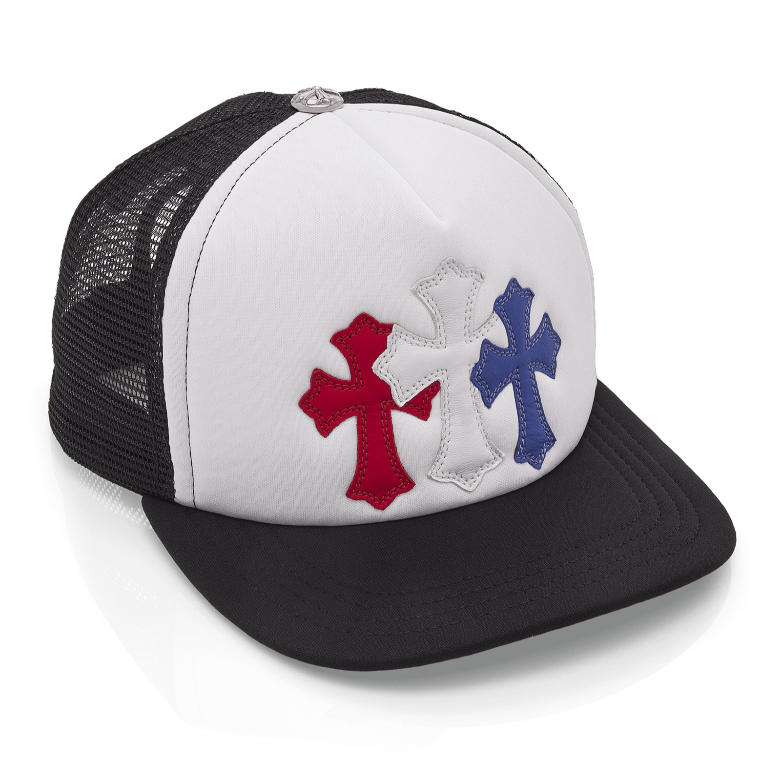 Chrome Hearts Leather Cemetery Cross Patch Trucker Hat Red/White/Blue Size ONE SIZE - 2 Thumbnail