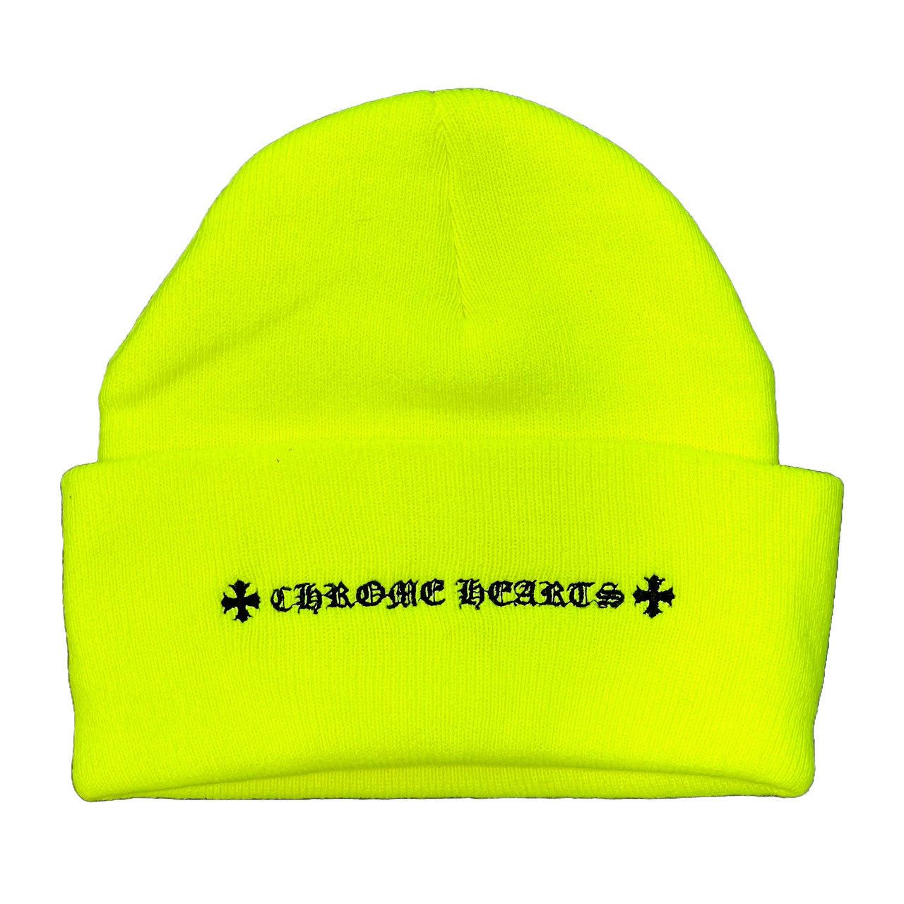 Chrome Hearts Triple Cross Beanie Neon Yellow Size ONE SIZE - 2 Thumbnail