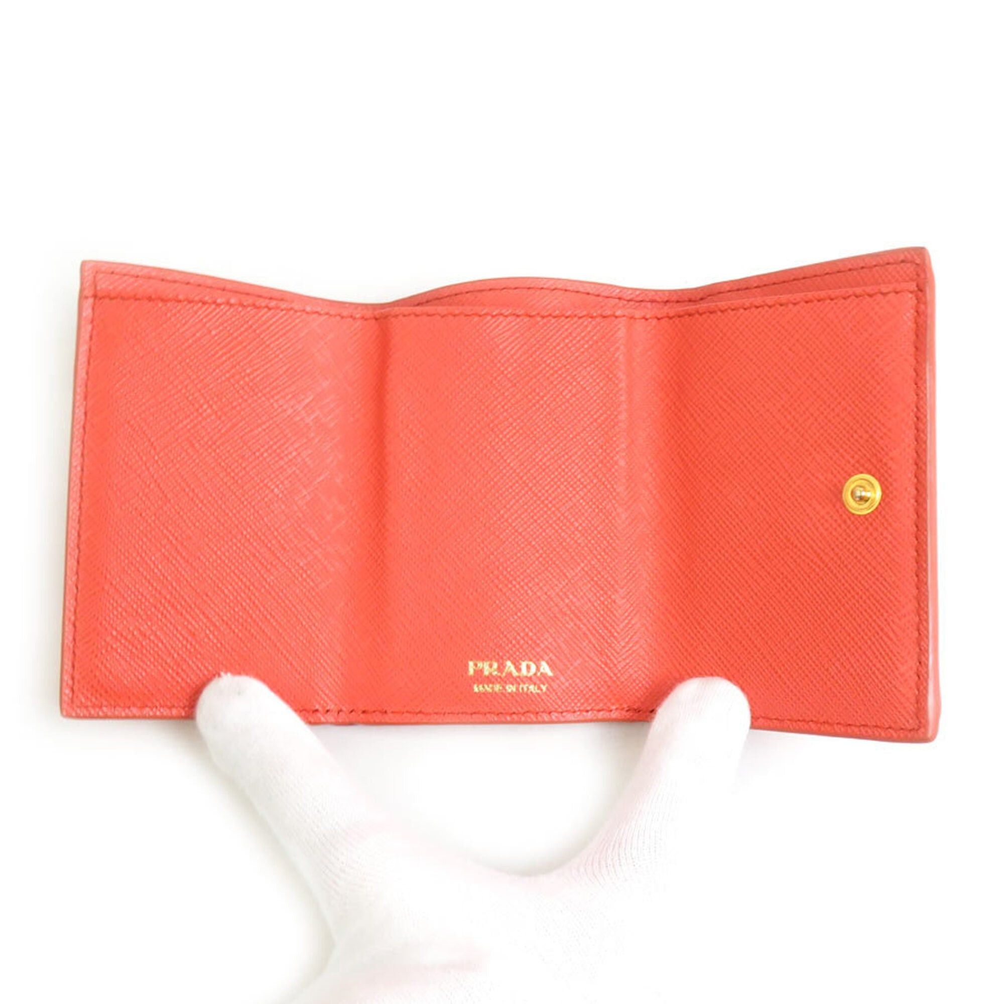 Prada Prada Tri-fold Wallet Leather Orange Men's Women's r11161a Size ONE SIZE - 3 Thumbnail