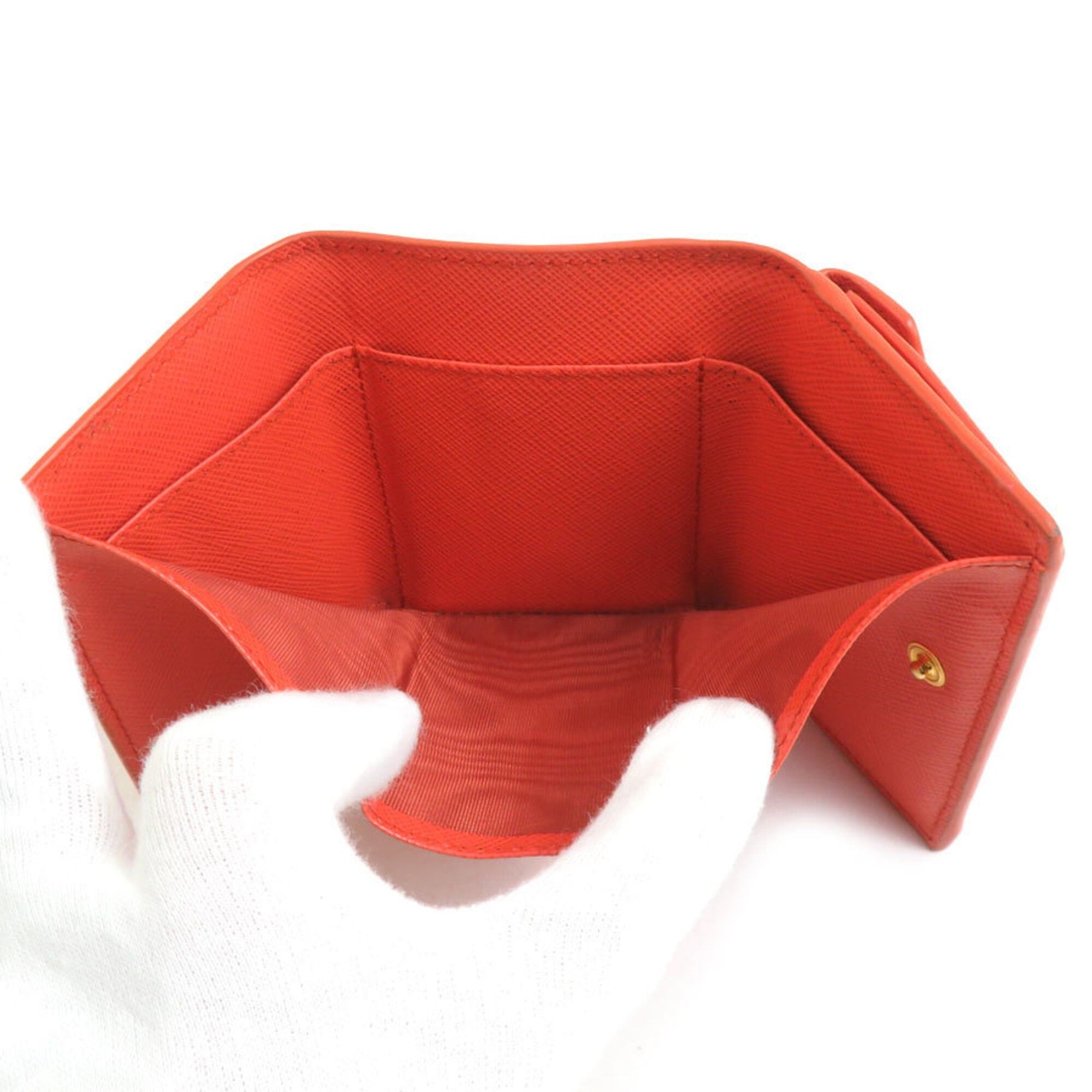 Prada Prada Tri-fold Wallet Leather Orange Men's Women's r11161a Size ONE SIZE - 4 Thumbnail