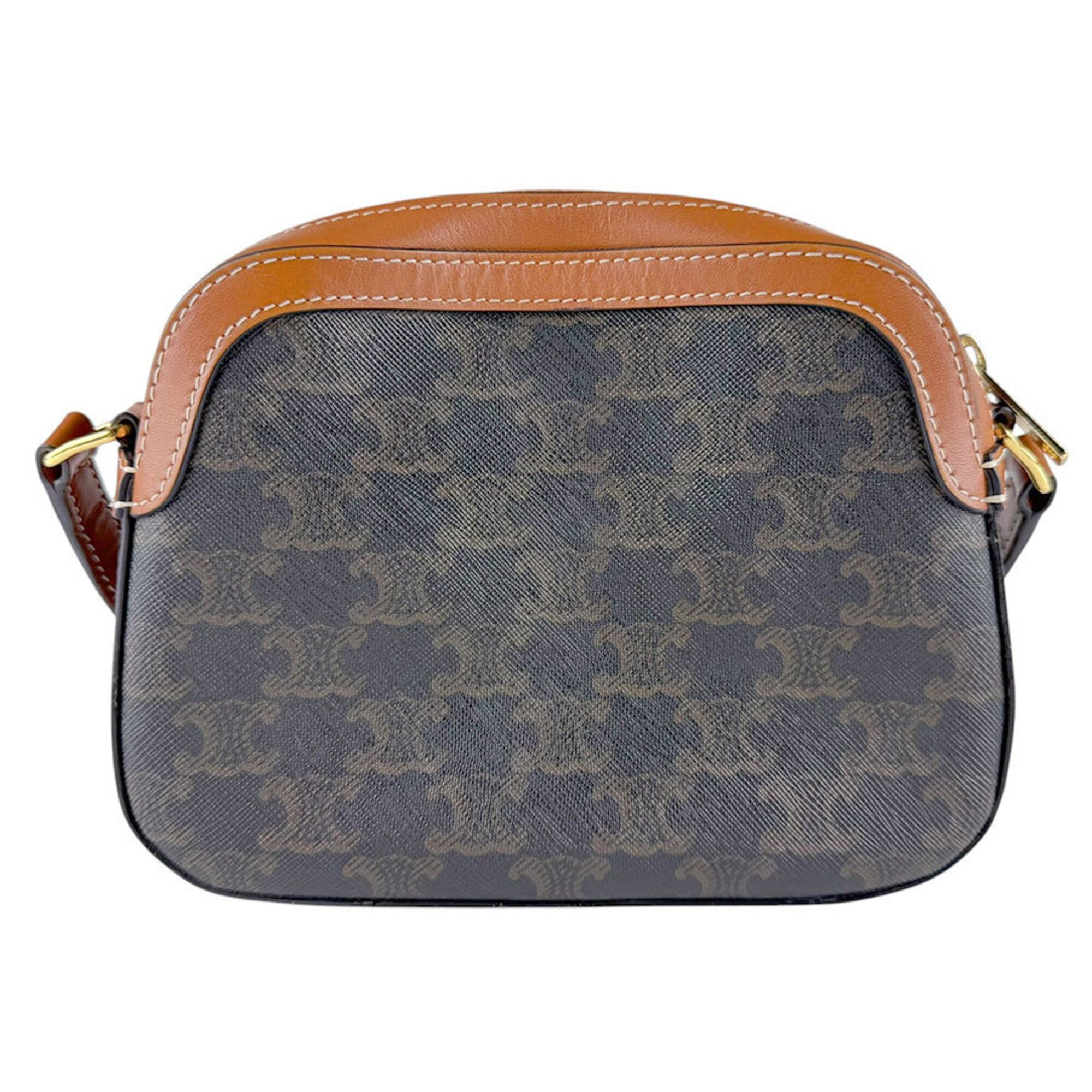 Celine Celine Triomphe Small Leather Camera Bag, Brown, Women's (z9605) Size ONE SIZE - 3 Thumbnail
