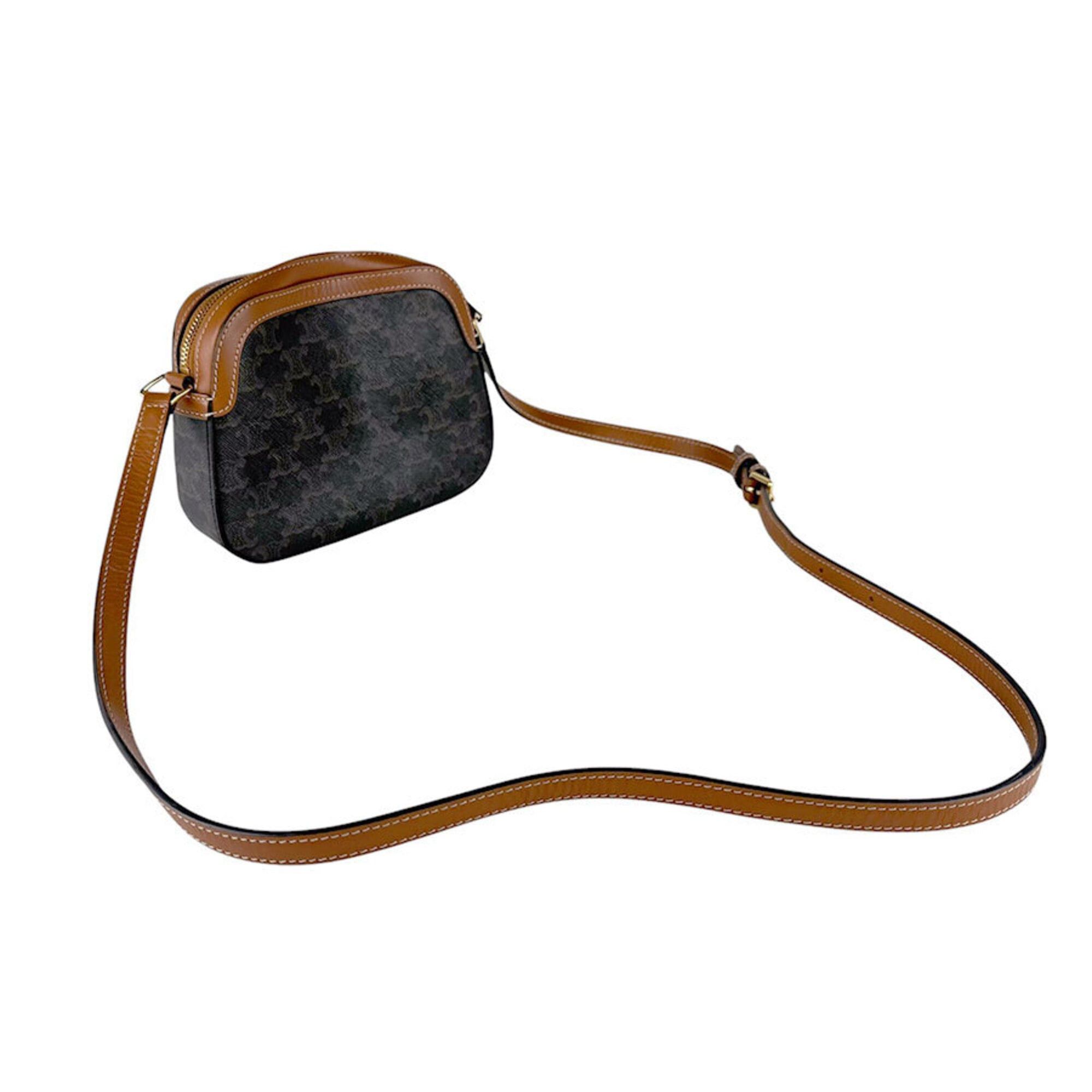 Celine Celine Triomphe Small Leather Camera Bag, Brown, Women's (z9605) Size ONE SIZE - 10 Thumbnail