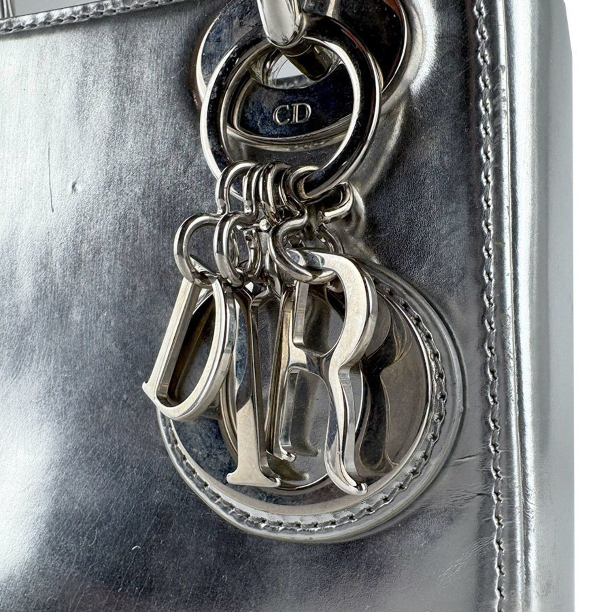 Dior Christian Dior Lady handbag/shoulder bag, leather, silver, women's, z9602 Size ONE SIZE - 10 Thumbnail