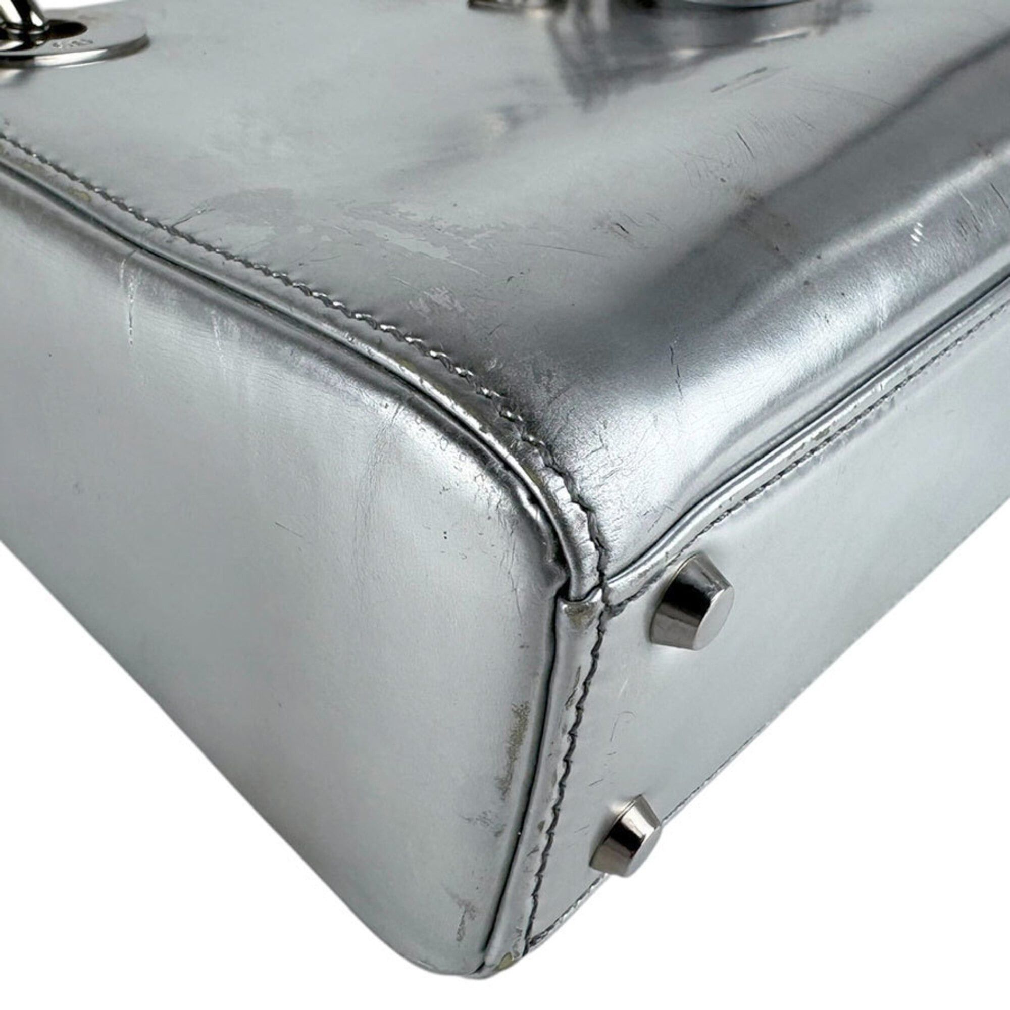 Dior Christian Dior Lady handbag/shoulder bag, leather, silver, women's, z9602 Size ONE SIZE - 8 Thumbnail