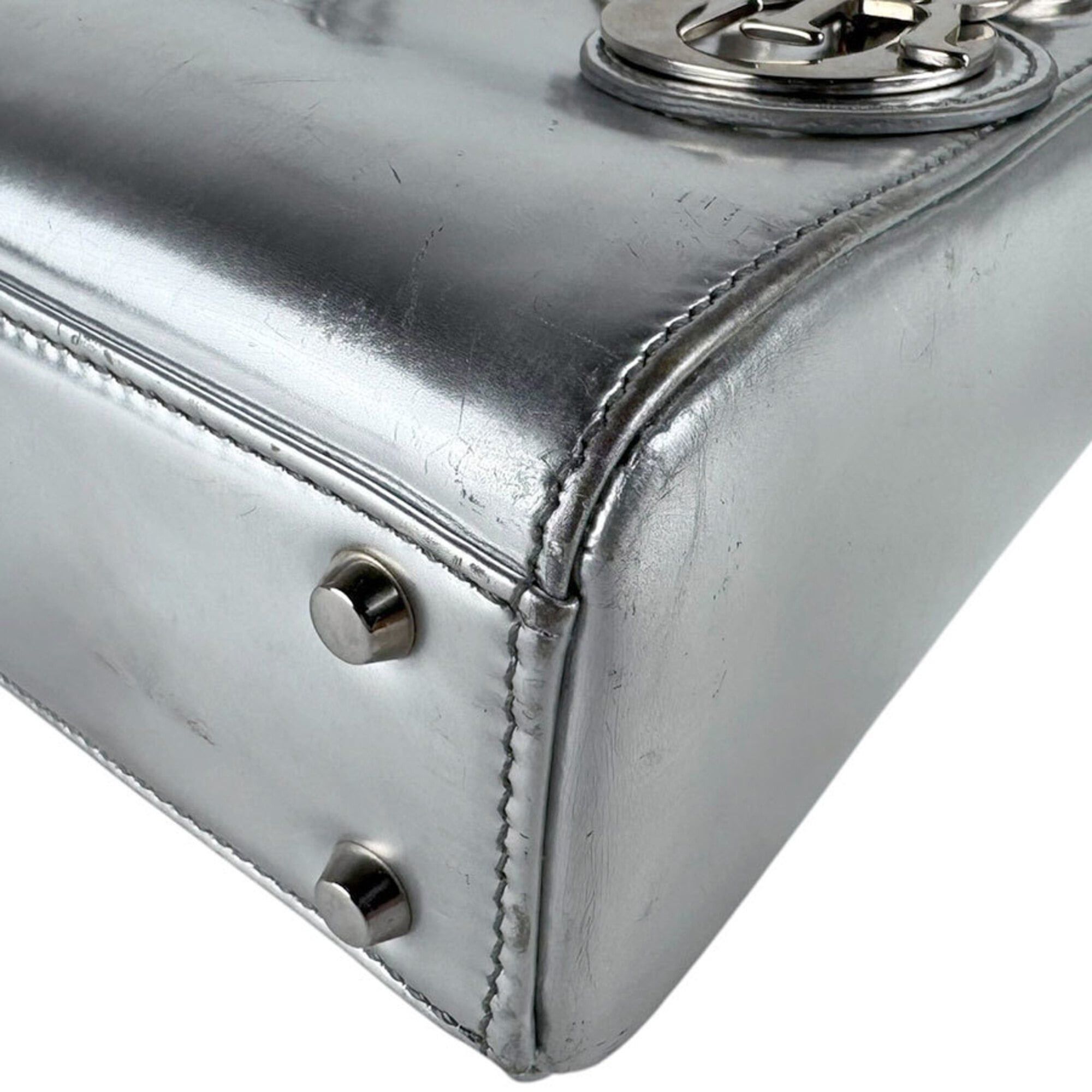 Dior Christian Dior Lady handbag/shoulder bag, leather, silver, women's, z9602 Size ONE SIZE - 7 Thumbnail