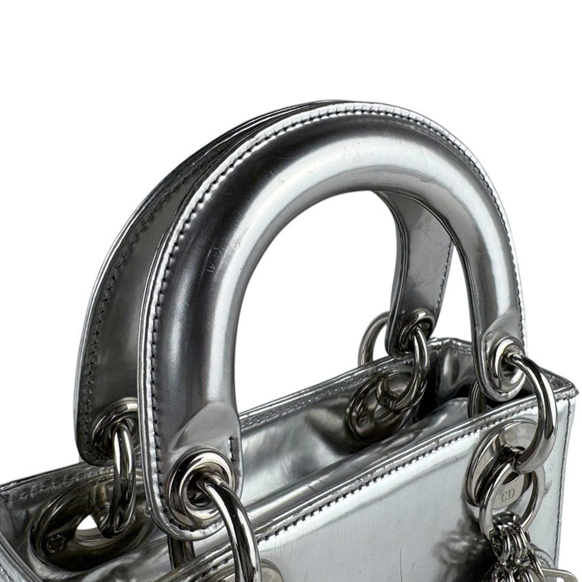 Dior Christian Dior Lady handbag/shoulder bag, leather, silver, women's, z9602 Size ONE SIZE - 9 Thumbnail