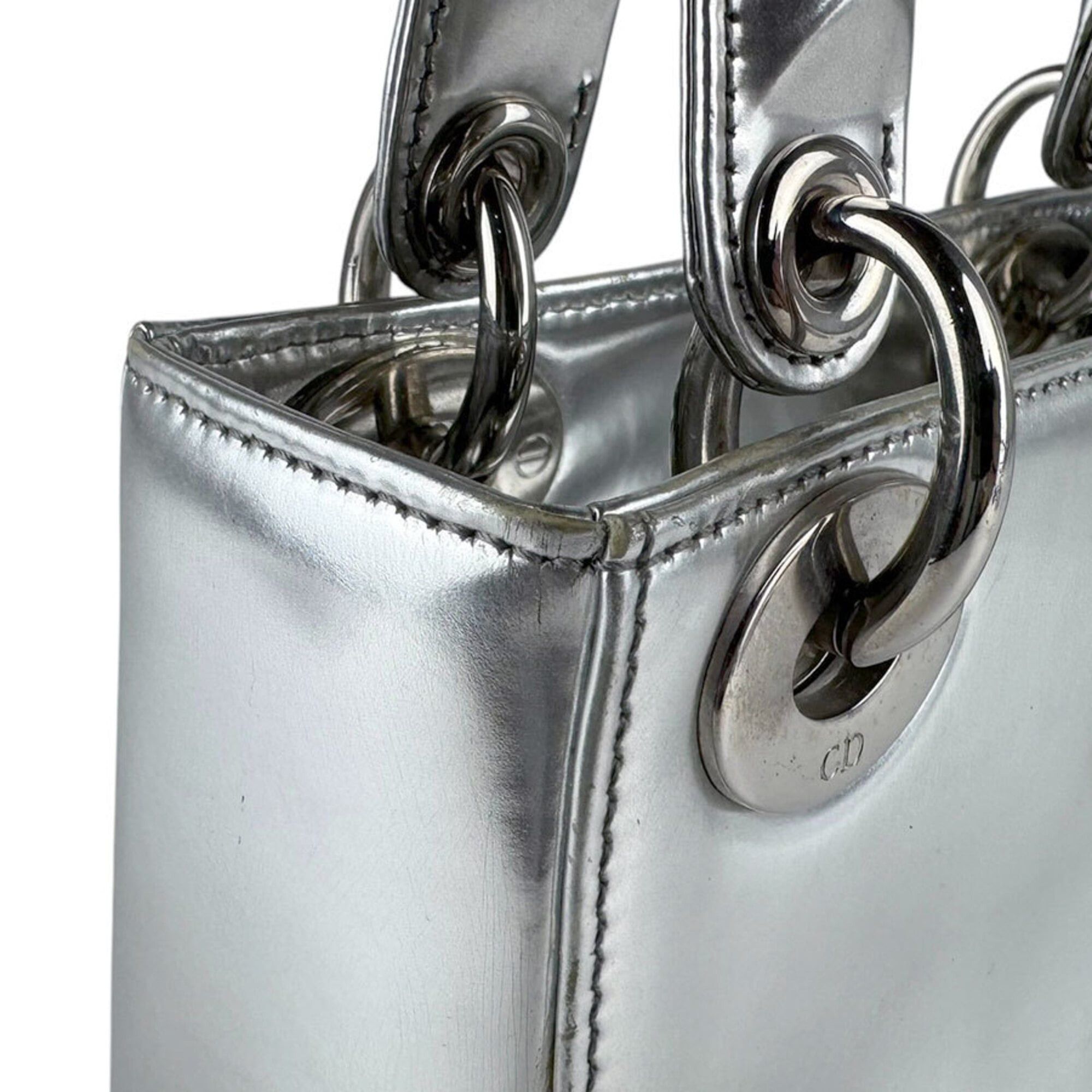 Dior Christian Dior Lady handbag/shoulder bag, leather, silver, women's, z9602 Size ONE SIZE - 6 Thumbnail